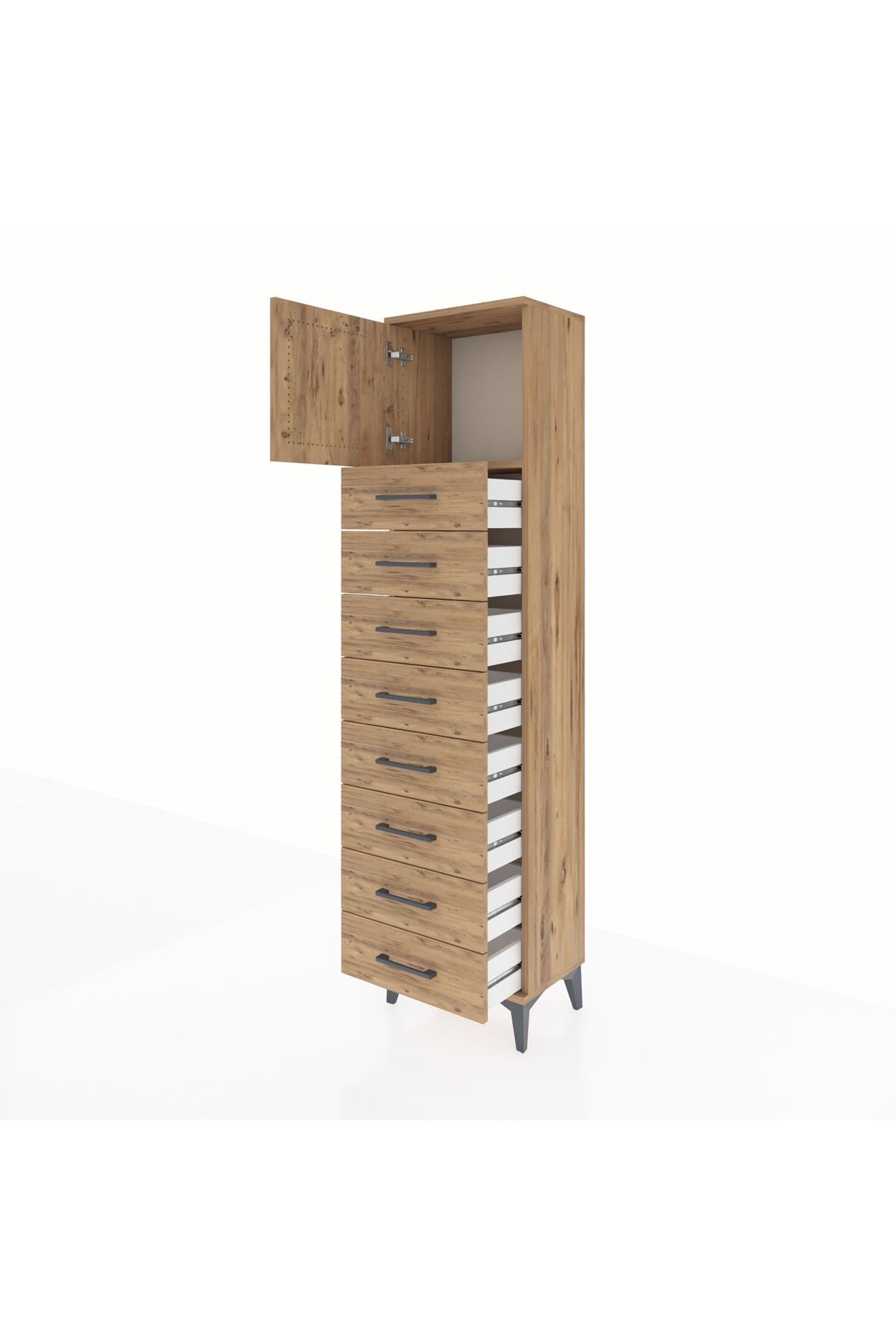 Arges Dolap Tek Raflı 8 Çekmeceli Tek Kapaklı 44x30x182 - S22M001V9A