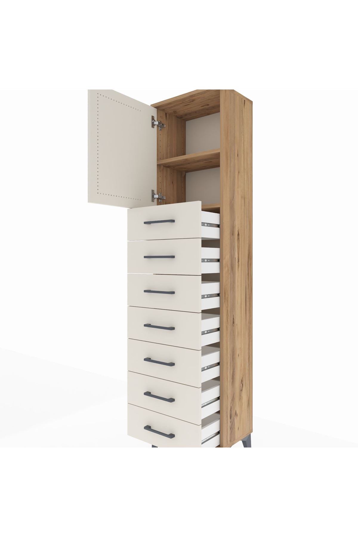 Arges Dolap 2 Raflı 7 Çekmeceli Tek Kapaklı 44x30x182 - S22M002V7A