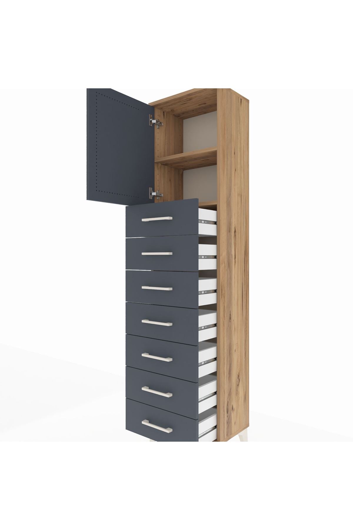 Arges Dolap 2 Raflı 7 Çekmeceli Tek Kapaklı 44x30x182 - S22M002V8A