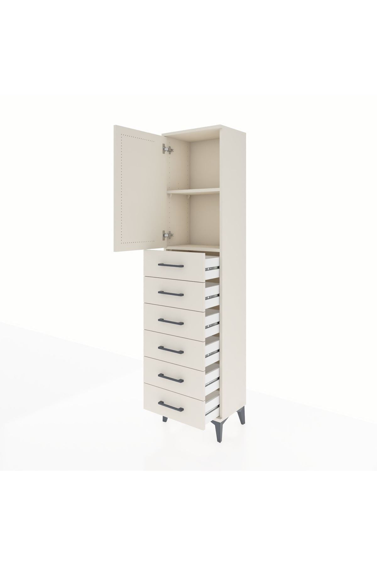 Arges Dolap 2 Raflı 6 Çekmeceli Tek Kapaklı 44x30x182 - S22M003V1A