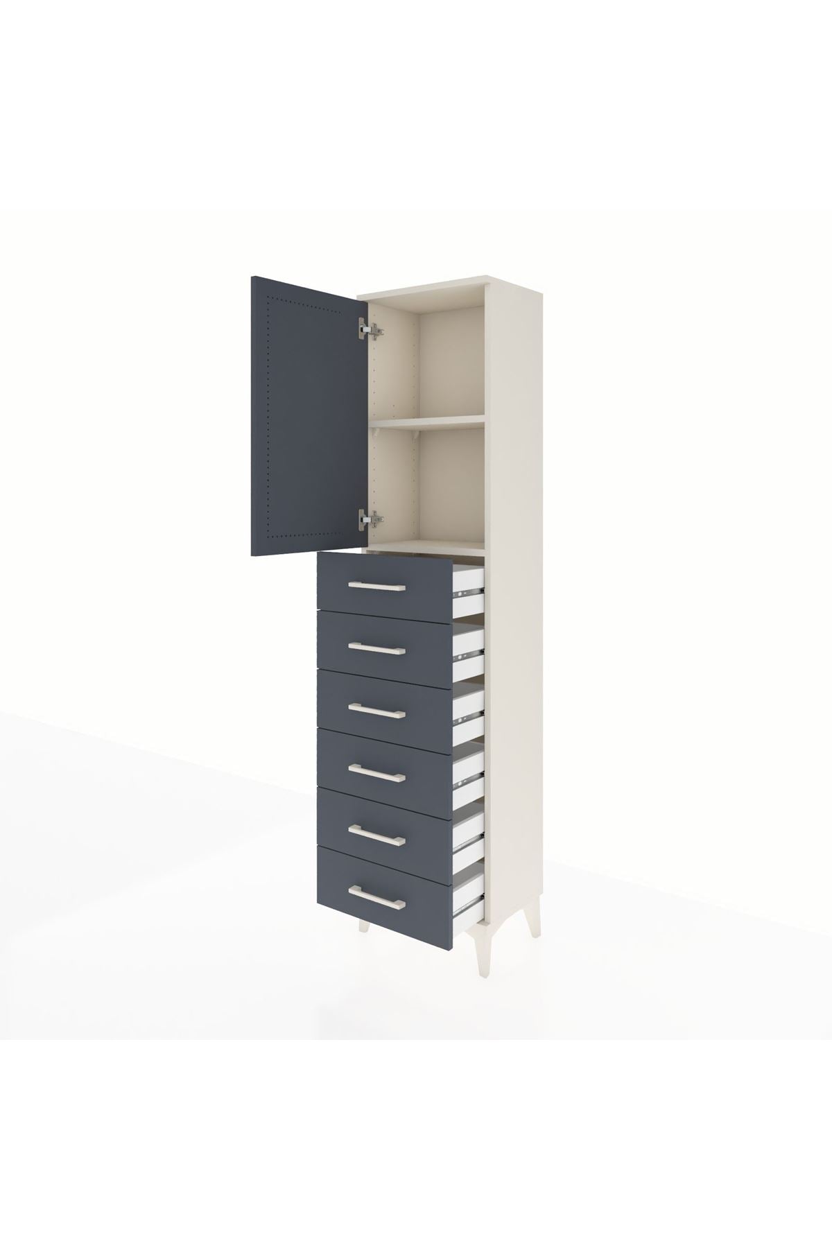 Arges Dolap 2 Raflı 6 Çekmeceli Tek Kapaklı 44x30x182 - S22M003V2A