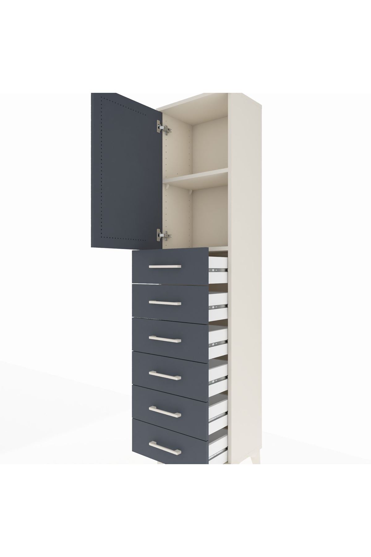 Arges Dolap 2 Raflı 6 Çekmeceli Tek Kapaklı 44x30x182 - S22M003V2A