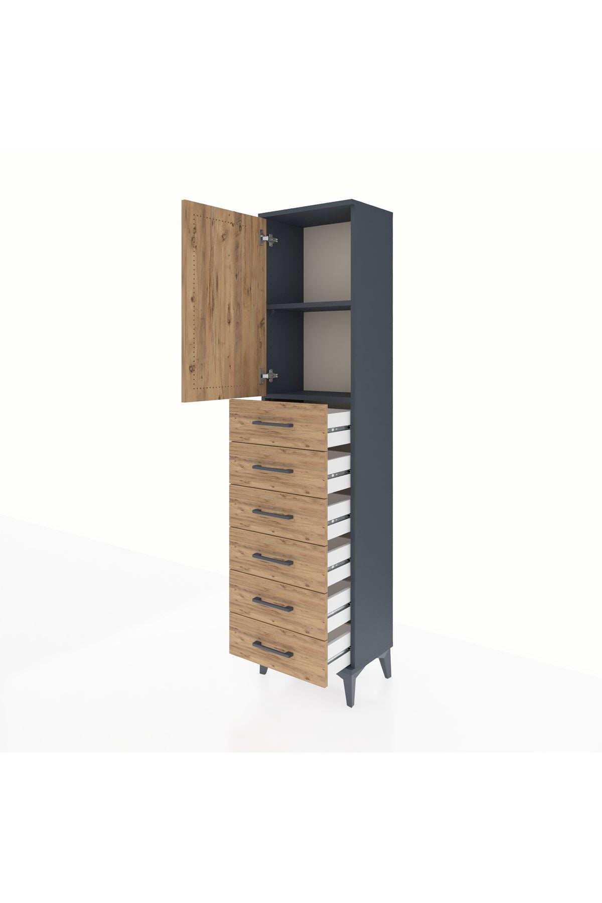 Arges Dolap 2 Raflı 6 Çekmeceli Tek Kapaklı 44x30x182 - S22M003V6A