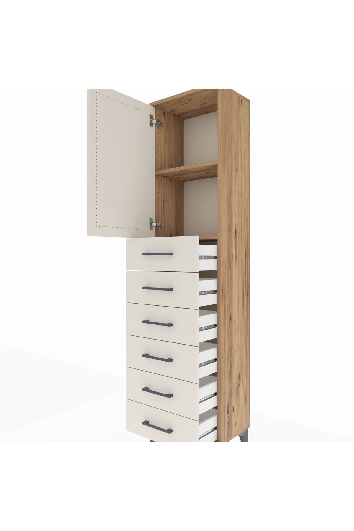 Arges Dolap 2 Raflı 6 Çekmeceli Tek Kapaklı 44x30x182 - S22M003V7A