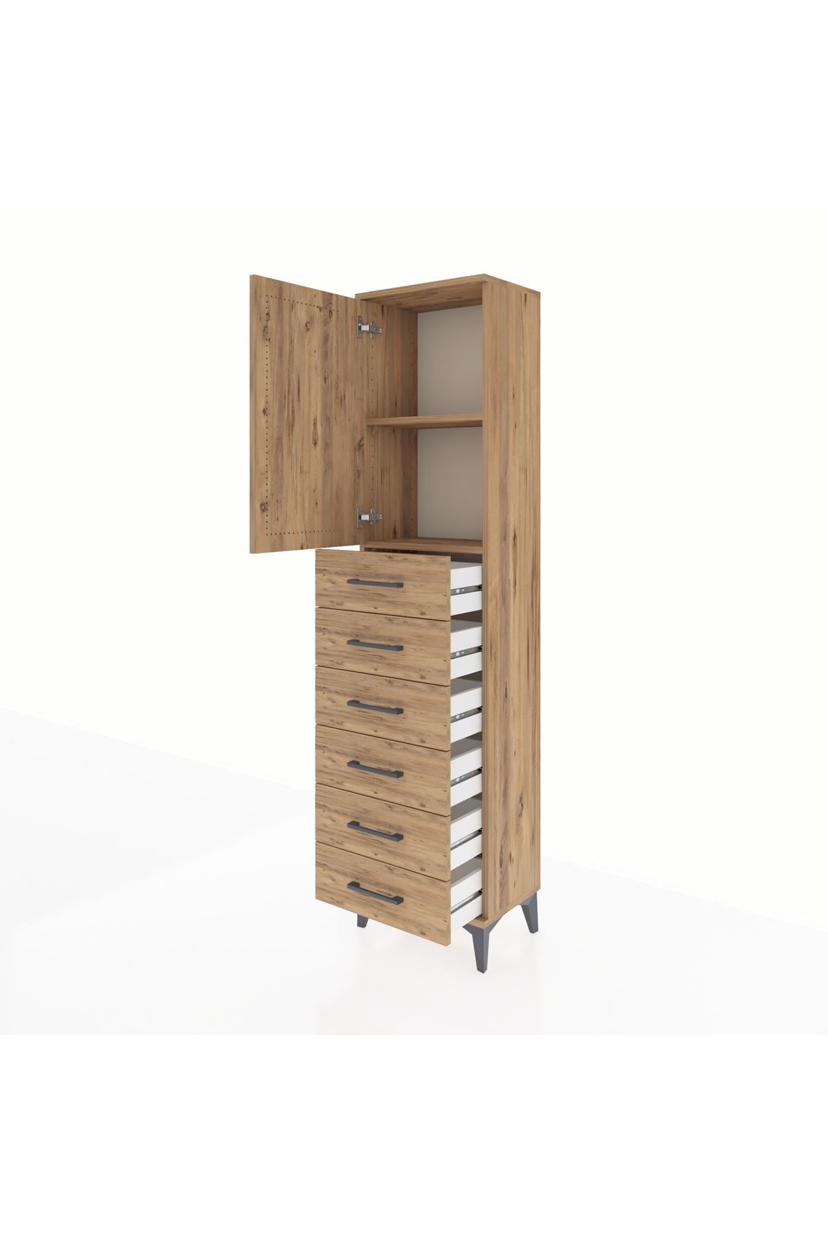 Arges Dolap 2 Raflı 6 Çekmeceli Tek Kapaklı 44x30x182 - S22M003V9A