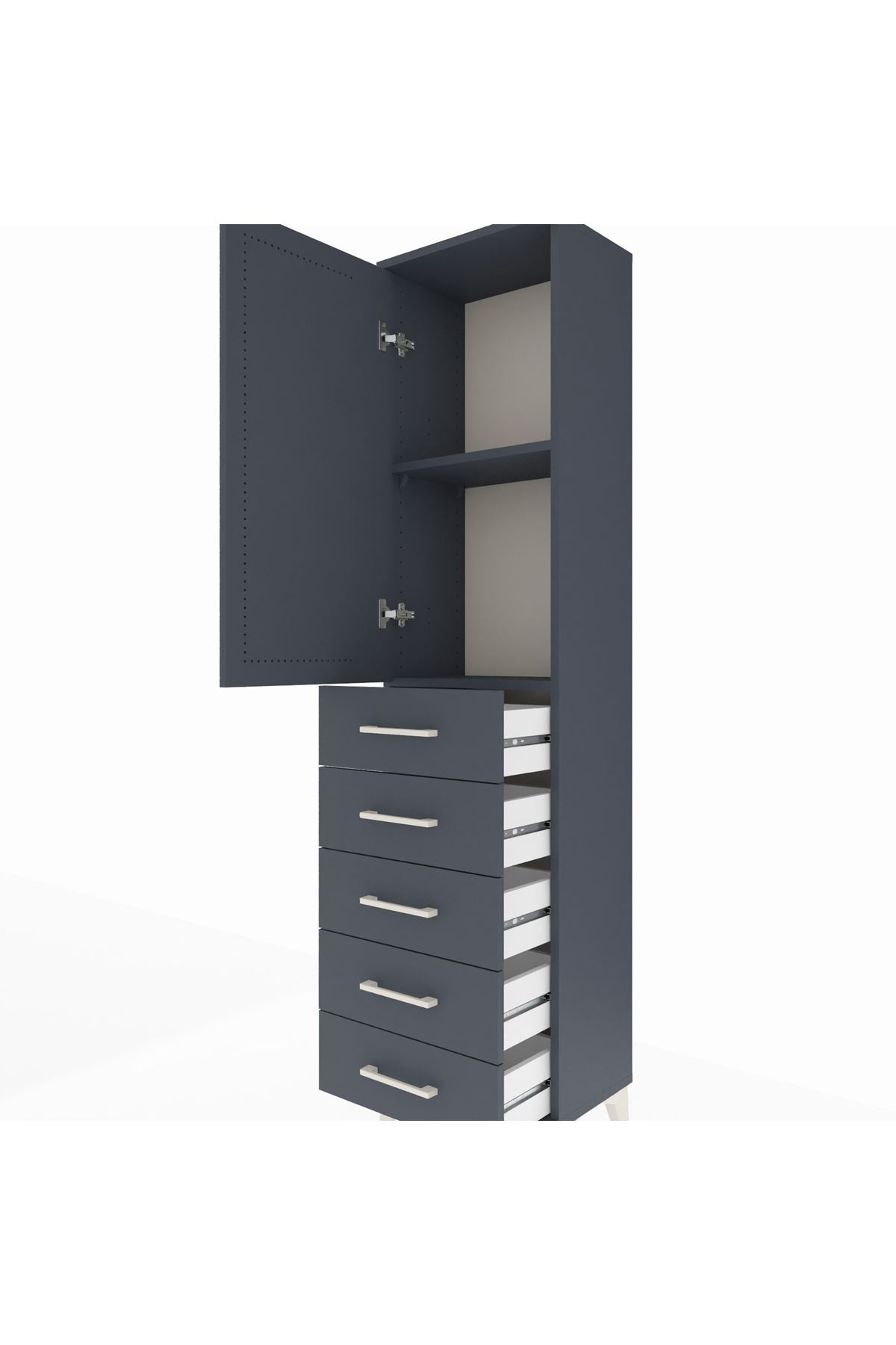 Arges Dolap 2 Raflı 5 Çekmeceli Tek Kapaklı 44x30x182 - S22M004V5A