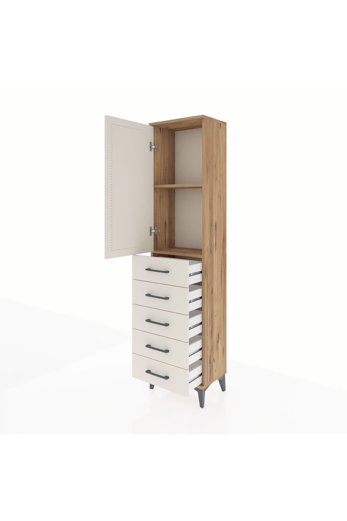 Arges Dolap 2 Raflı 5 Çekmeceli Tek Kapaklı 44x30x182 - S22M004V7A