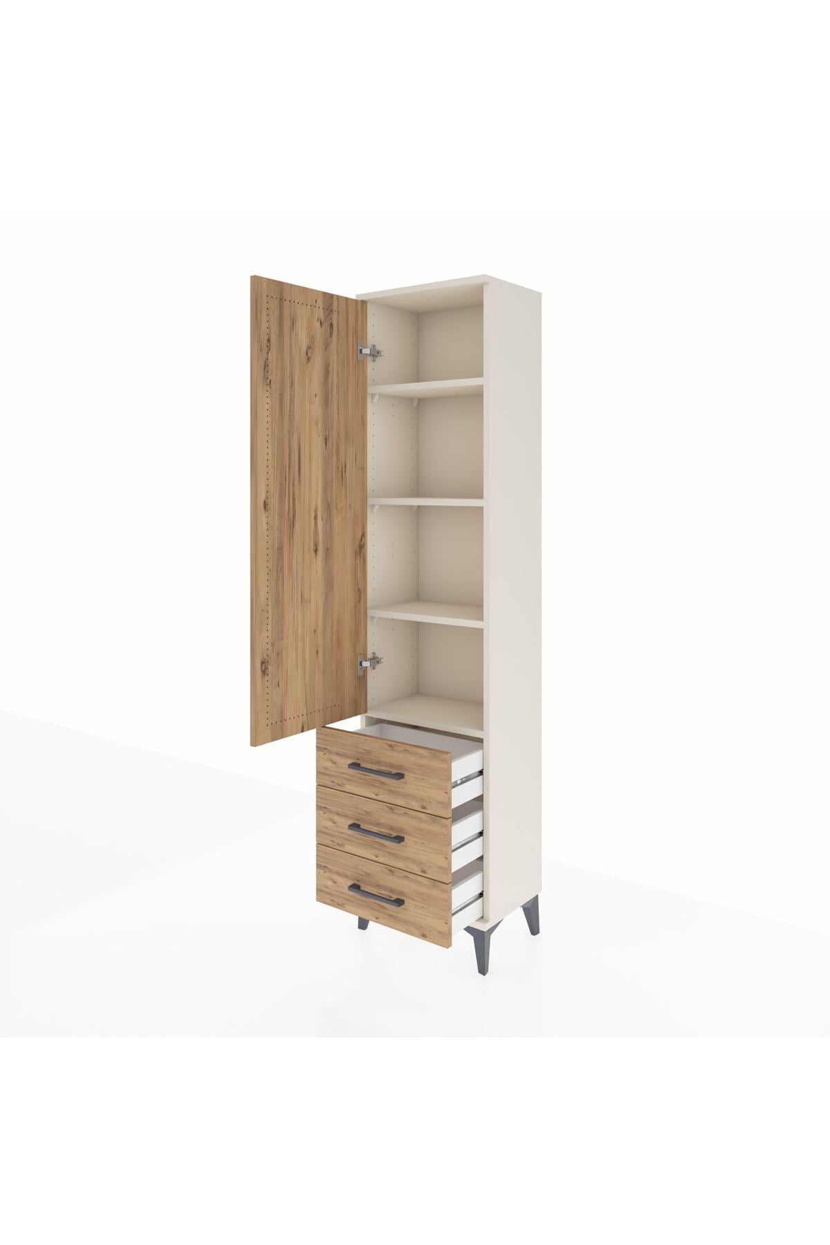 Arges Dolap 4 Raflı 3 Çekmeceli Tek Kapaklı 44x30x182 - S22M006V3A