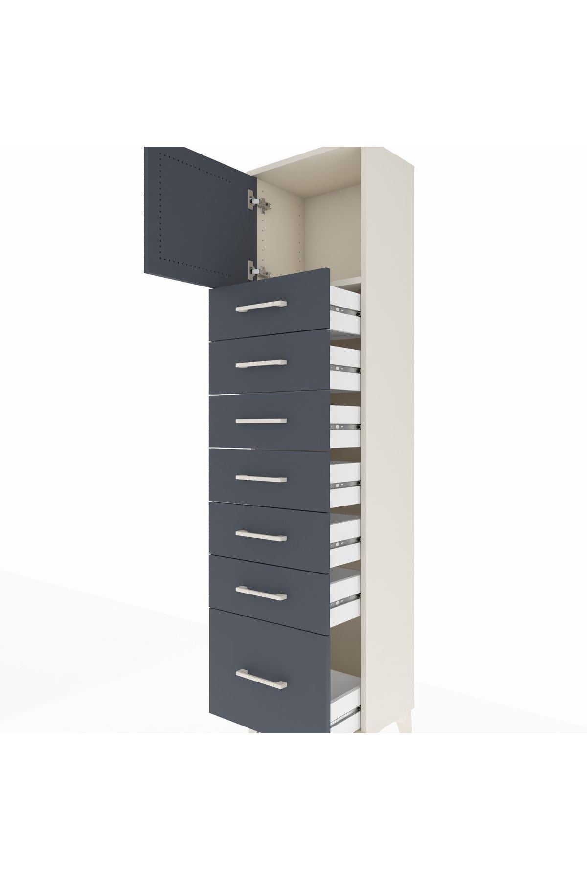 Arges Dolap Tek Raflı 7 Çekmeceli Tek Kapaklı 44x30x182 - S22M010V2A