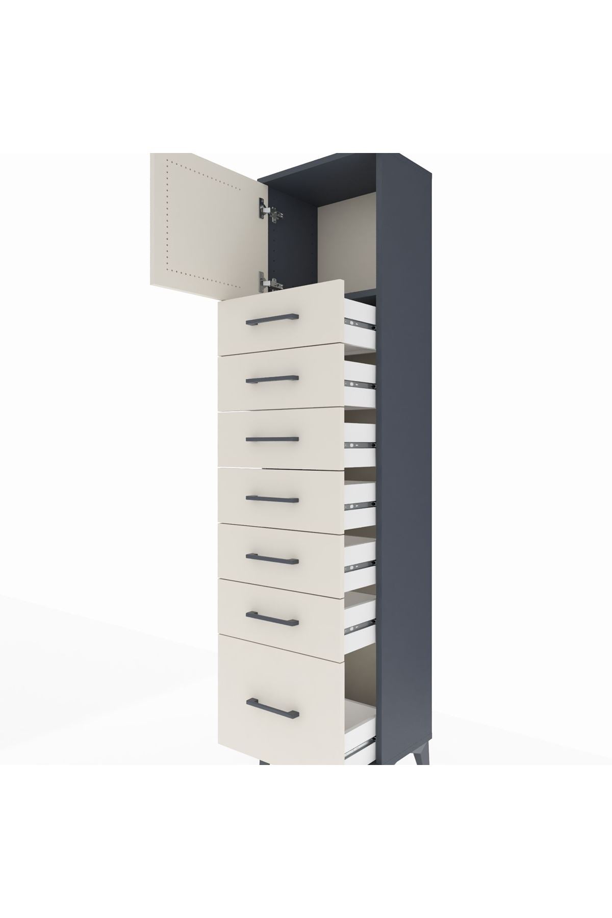 Arges Dolap Tek Raflı 7 Çekmeceli Tek Kapaklı 44x30x182 - S22M010V4A