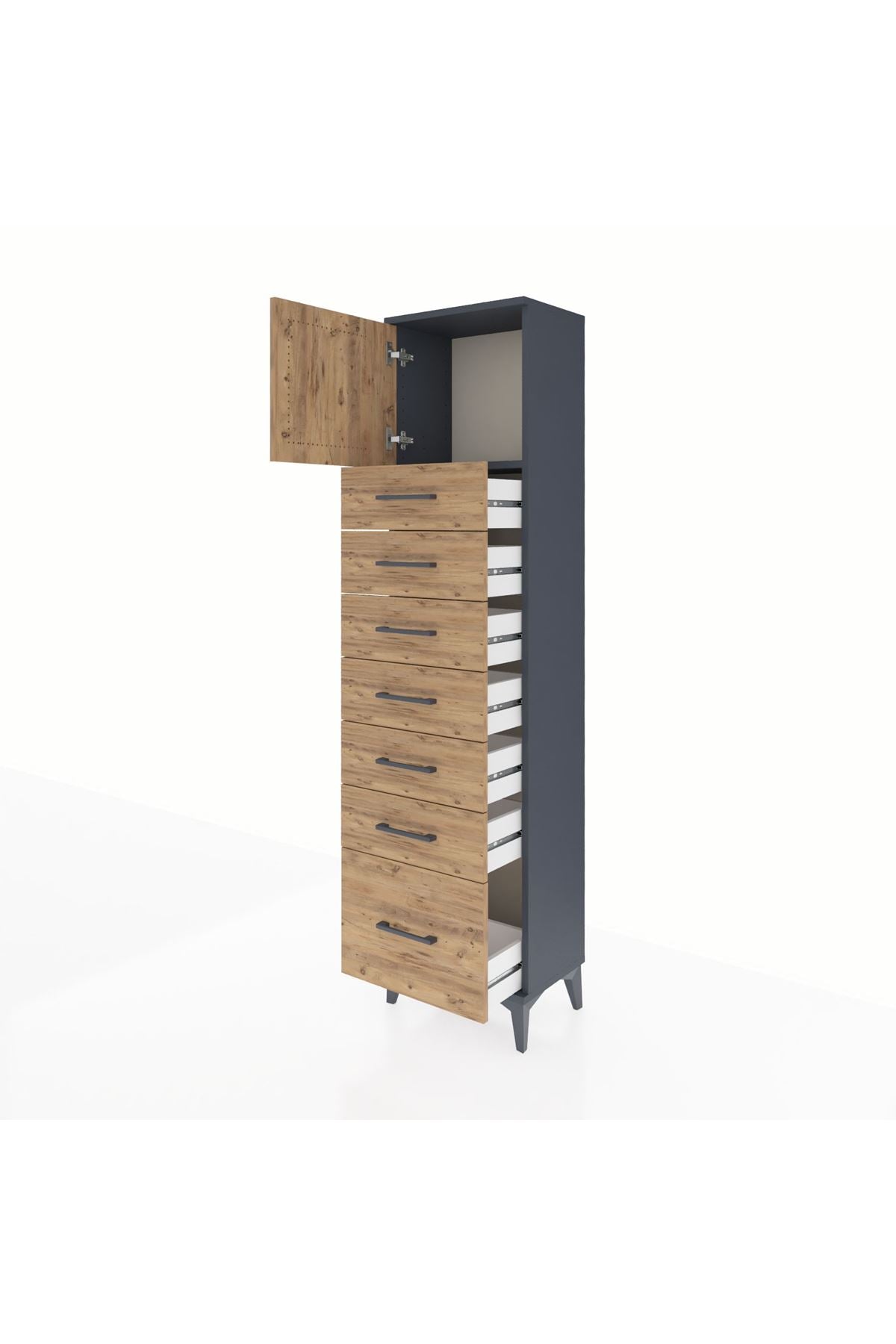 Arges Dolap Tek Raflı 7 Çekmeceli Tek Kapaklı 44x30x182 - S22M010V6A