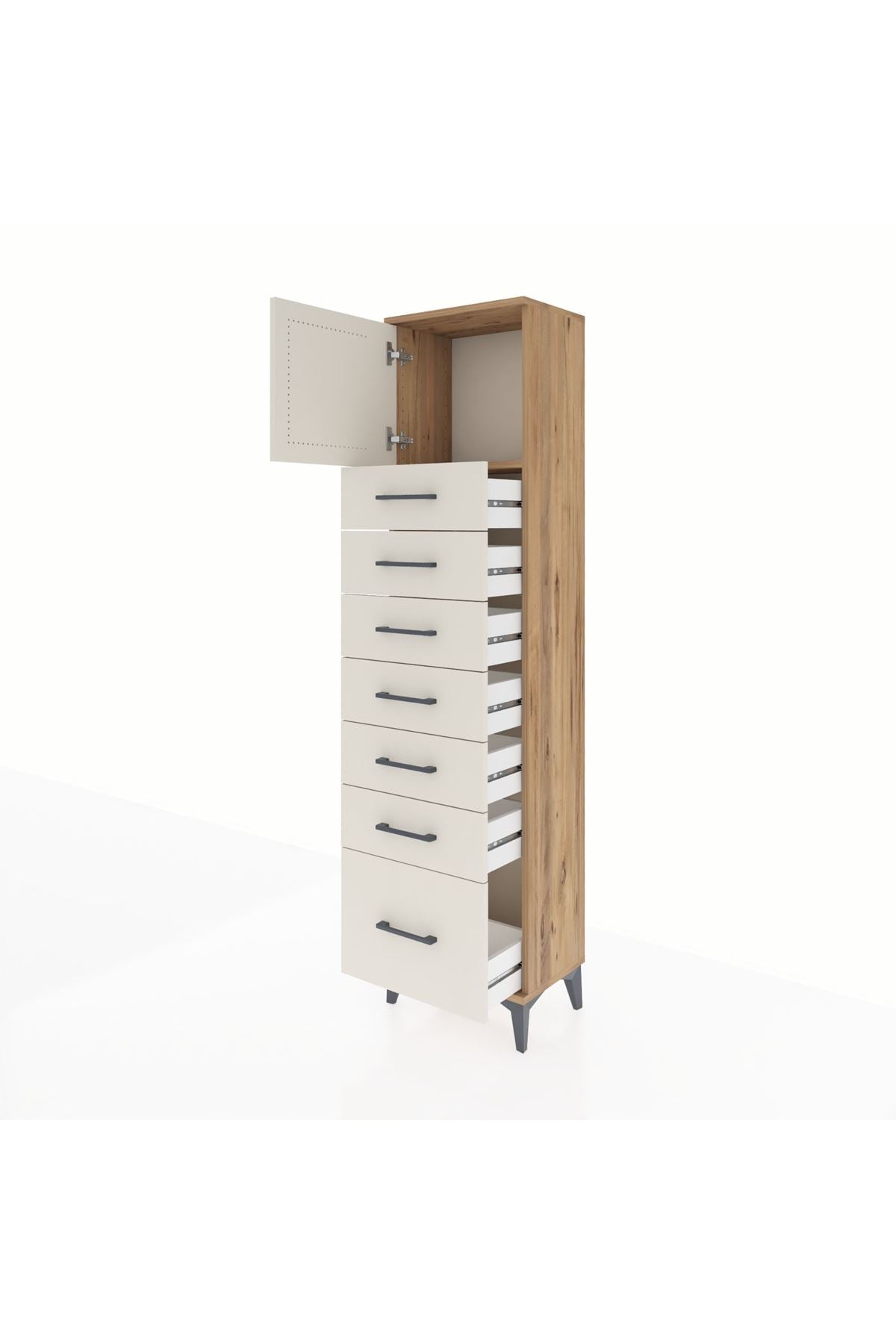 Arges Dolap Tek Raflı 7 Çekmeceli Tek Kapaklı 44x30x182 - S22M010V7A