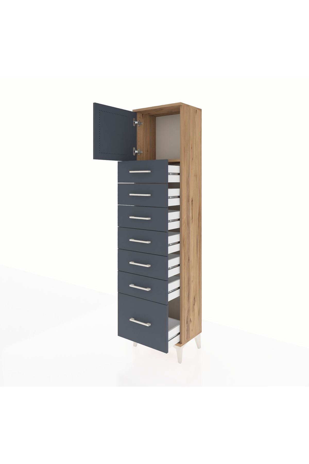 Arges Dolap Tek Raflı 7 Çekmeceli Tek Kapaklı 44x30x182 - S22M010V8A