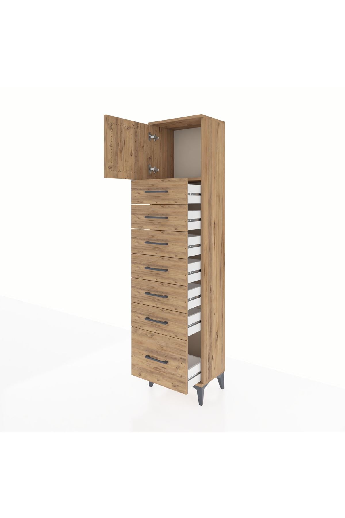 Arges Dolap Tek Raflı 7 Çekmeceli Tek Kapaklı 44x30x182 - S22M010V9A