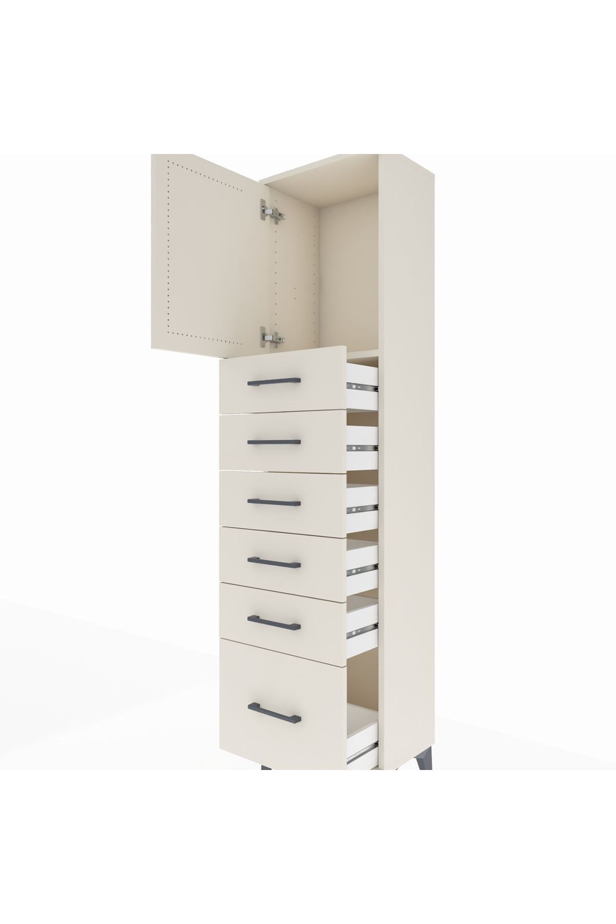 Arges Dolap Tek Raflı 6 Çekmeceli Tek Kapaklı 44x30x182 - S22M011V1A