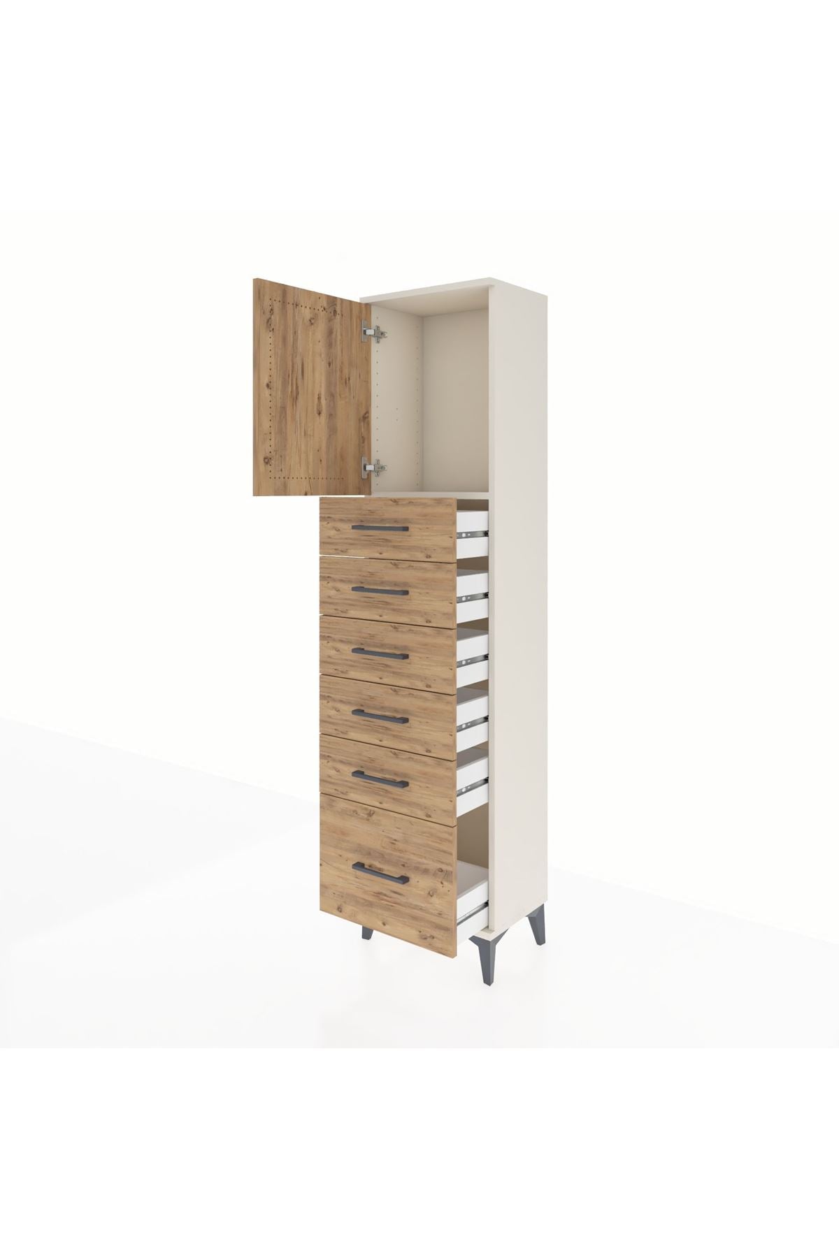 Arges Dolap Tek Raflı 6 Çekmeceli Tek Kapaklı 44x30x182 - S22M011V3A