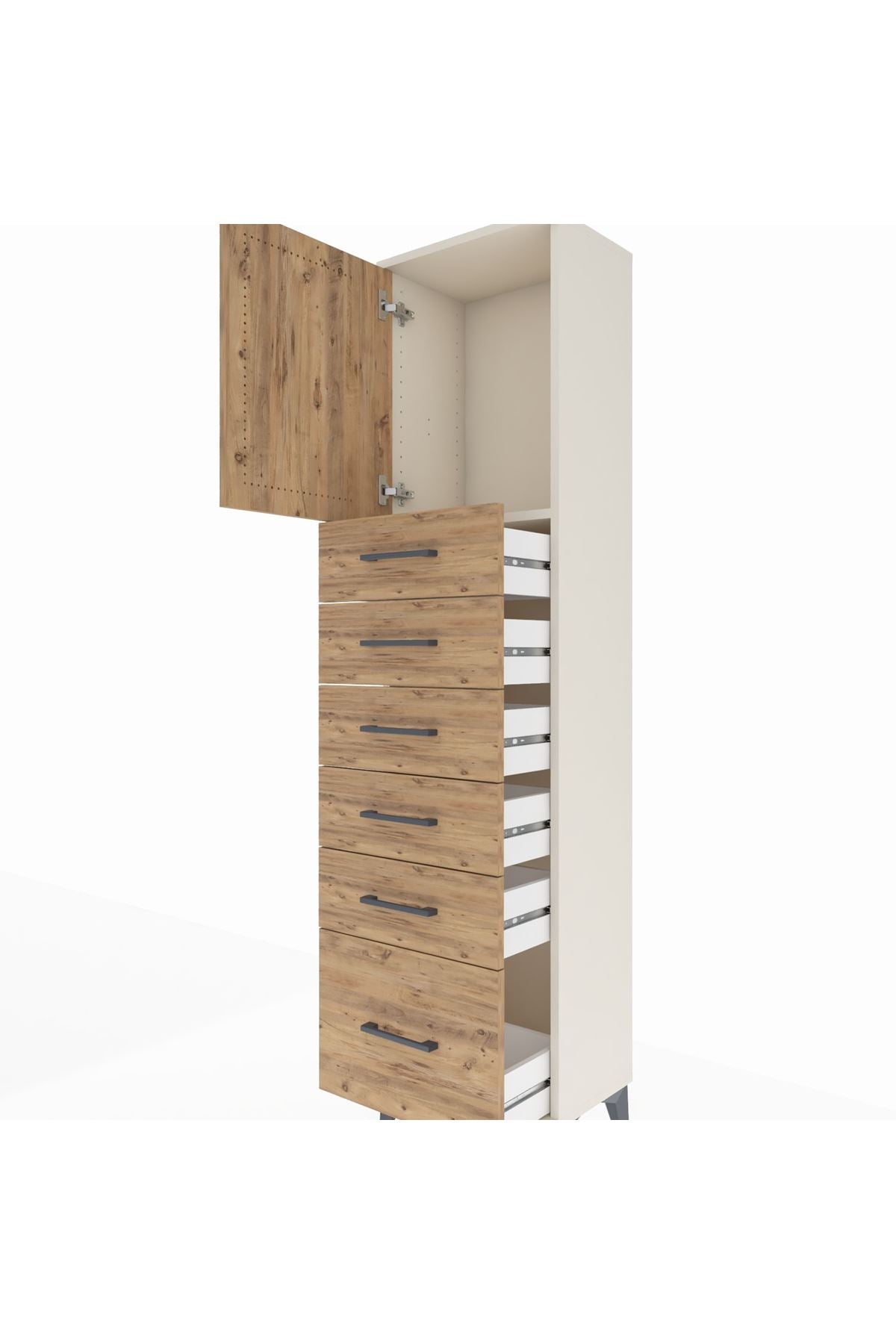 Arges Dolap Tek Raflı 6 Çekmeceli Tek Kapaklı 44x30x182 - S22M011V3A
