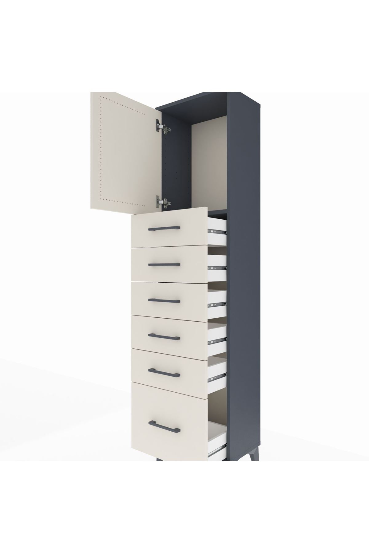 Arges Dolap Tek Raflı 6 Çekmeceli Tek Kapaklı 44x30x182 - S22M011V4A