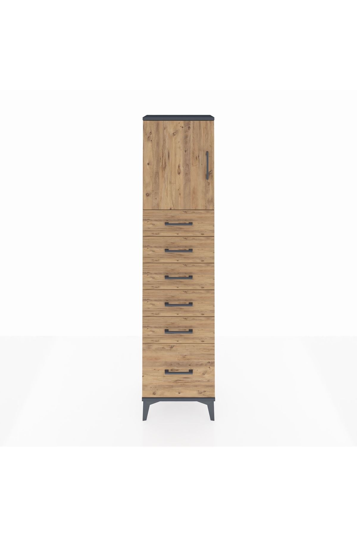 Arges Dolap Tek Raflı 6 Çekmeceli Tek Kapaklı 44x30x182 - S22M011V6A