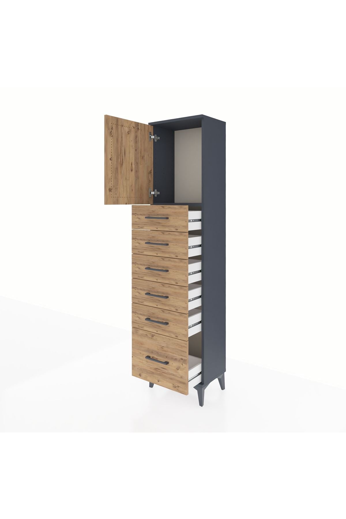 Arges Dolap Tek Raflı 6 Çekmeceli Tek Kapaklı 44x30x182 - S22M011V6A
