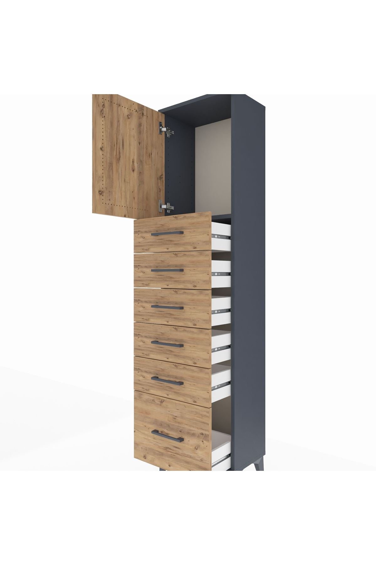 Arges Dolap Tek Raflı 6 Çekmeceli Tek Kapaklı 44x30x182 - S22M011V6A
