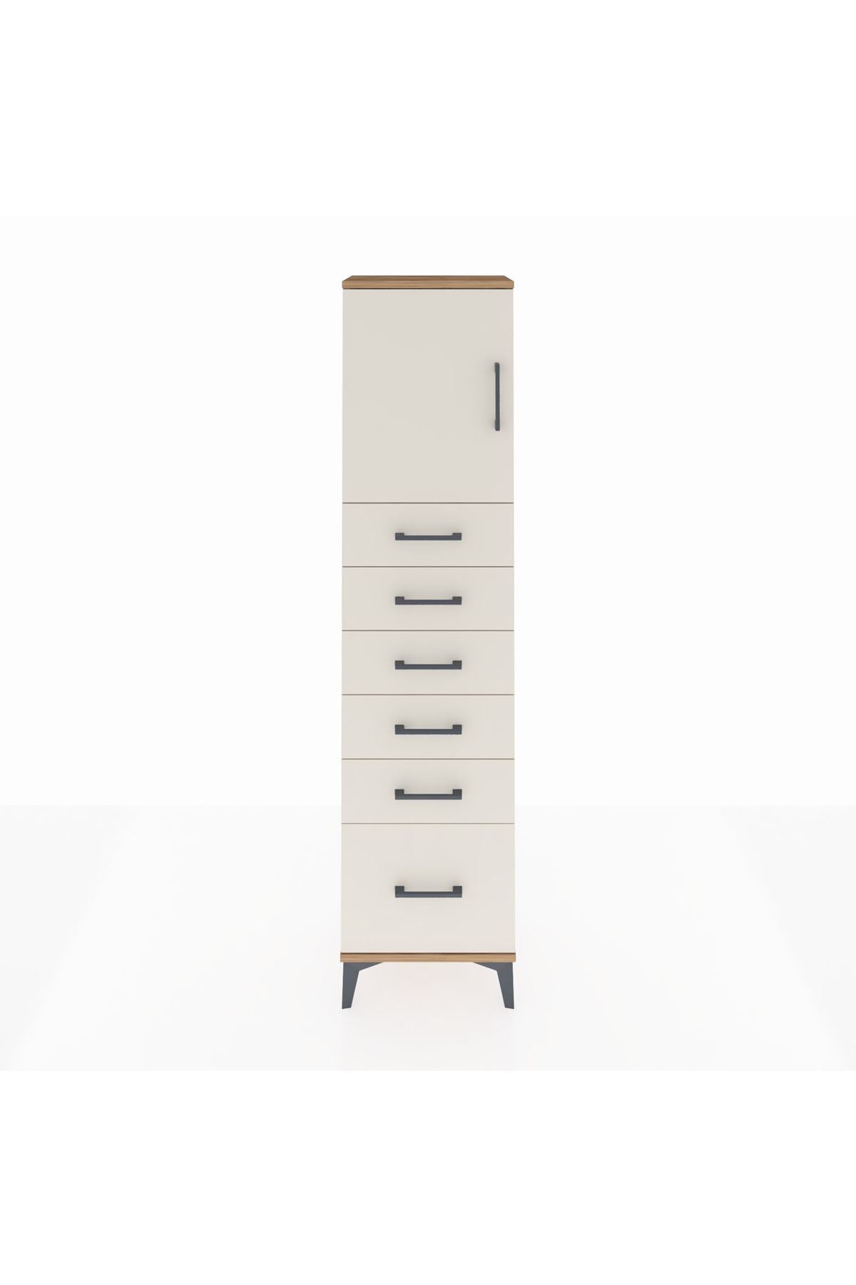 Arges Dolap Tek Raflı 6 Çekmeceli Tek Kapaklı 44x30x182 - S22M011V7A