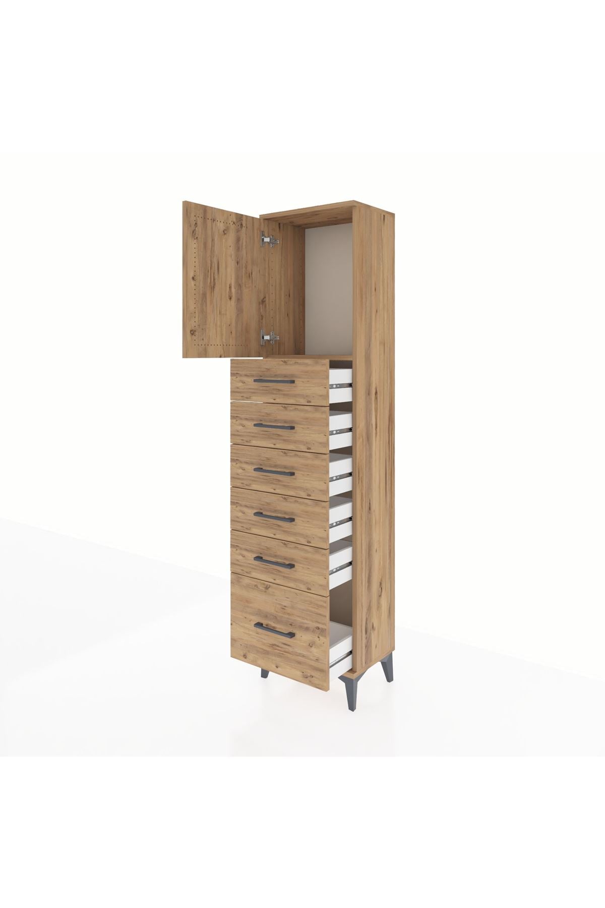 Arges Dolap Tek Raflı 6 Çekmeceli Tek Kapaklı 44x30x182 - S22M011V9A