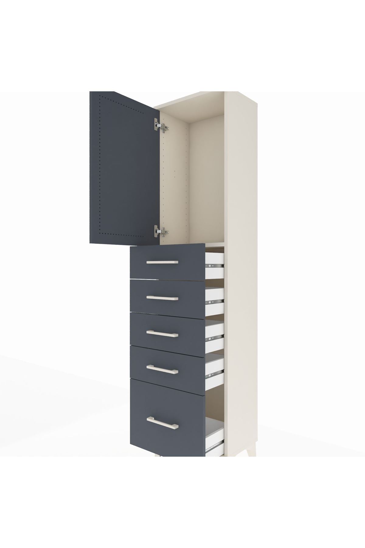 Arges Dolap Tek Raflı 5 Çekmeceli Tek Kapaklı 44x30x182 - S22M012V2A