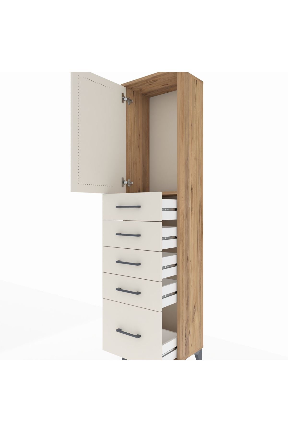 Arges Dolap Tek Raflı 5 Çekmeceli Tek Kapaklı 44x30x182 - S22M012V7A
