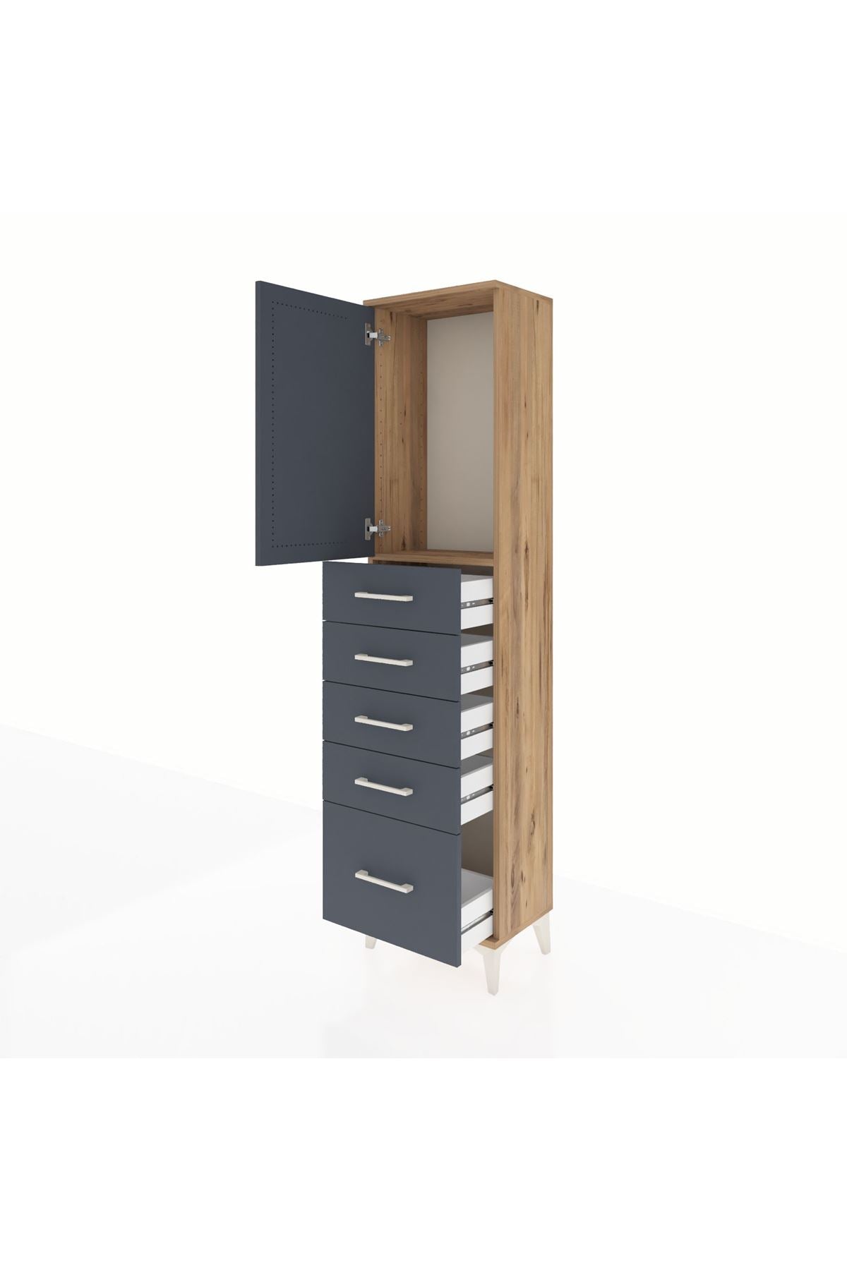 Arges Dolap Tek Raflı 5 Çekmeceli Tek Kapaklı 44x30x182 - S22M012V8A