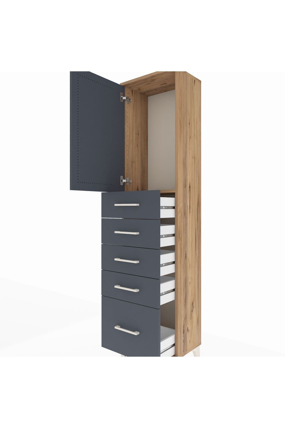 Arges Dolap Tek Raflı 5 Çekmeceli Tek Kapaklı 44x30x182 - S22M012V8A