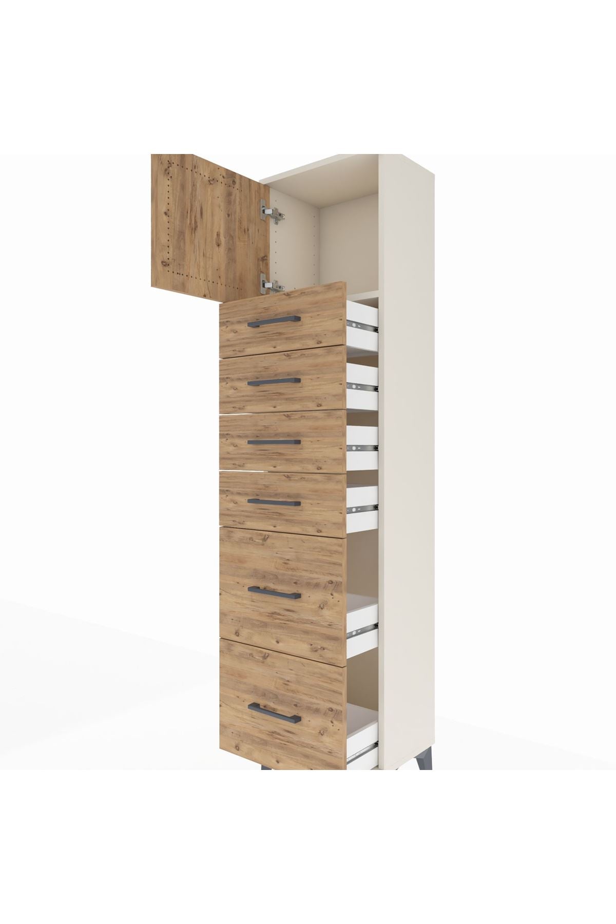 Arges Dolap Tek Raflı 6 Çekmeceli Tek Kapaklı 44x30x182 - S22M017V3A
