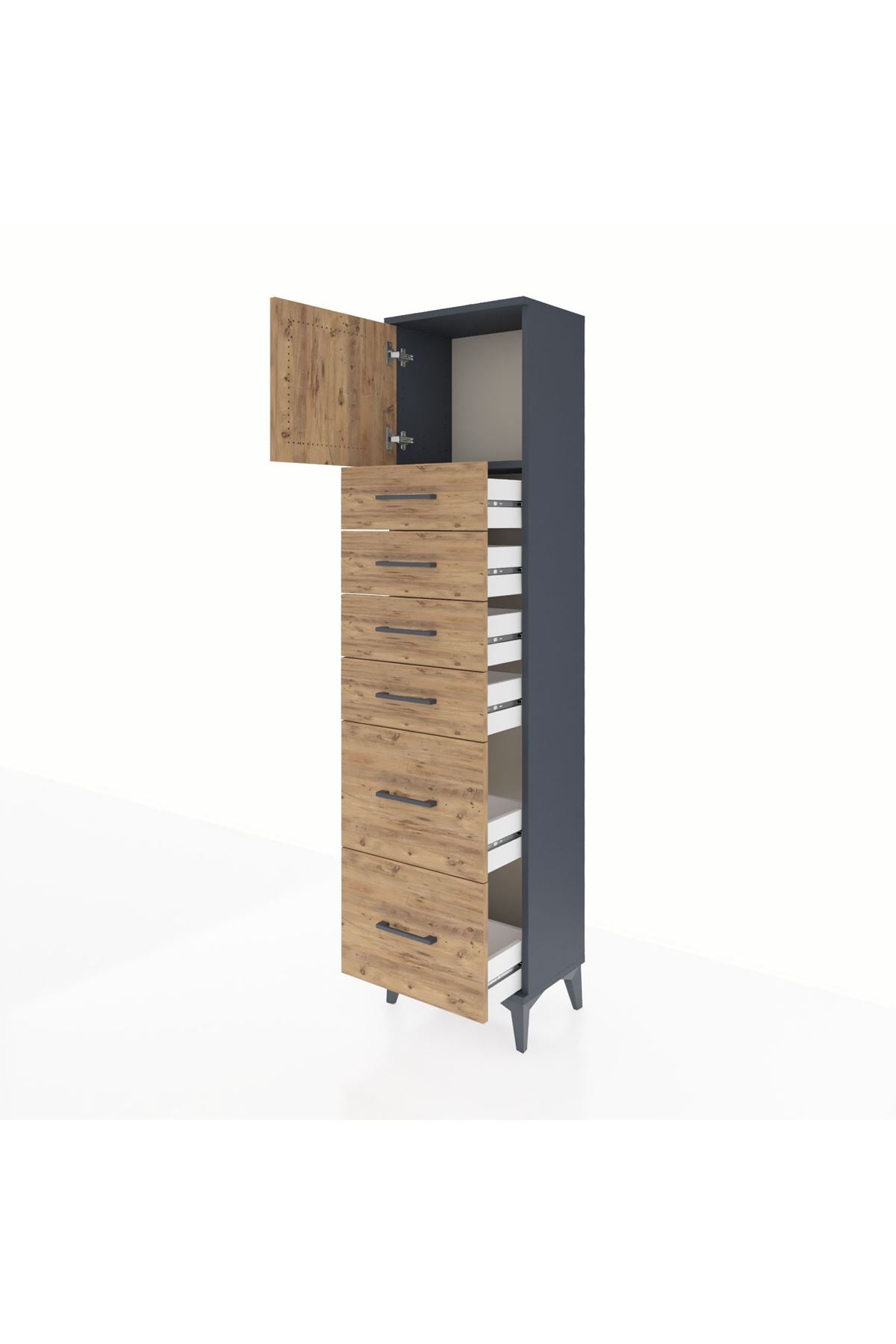 Arges Dolap Tek Raflı 6 Çekmeceli Tek Kapaklı 44x30x182 - S22M017V6A