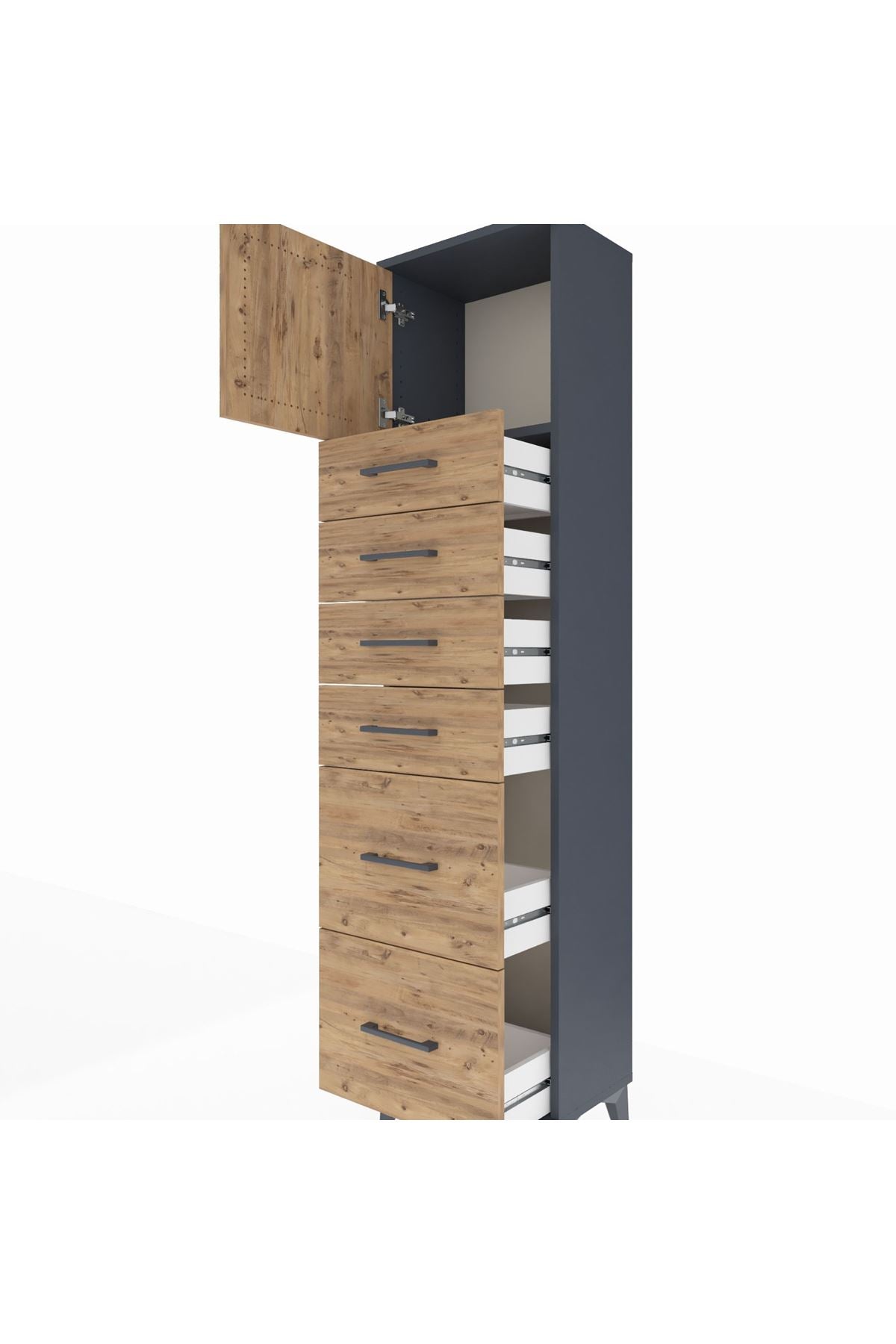 Arges Dolap Tek Raflı 6 Çekmeceli Tek Kapaklı 44x30x182 - S22M017V6A