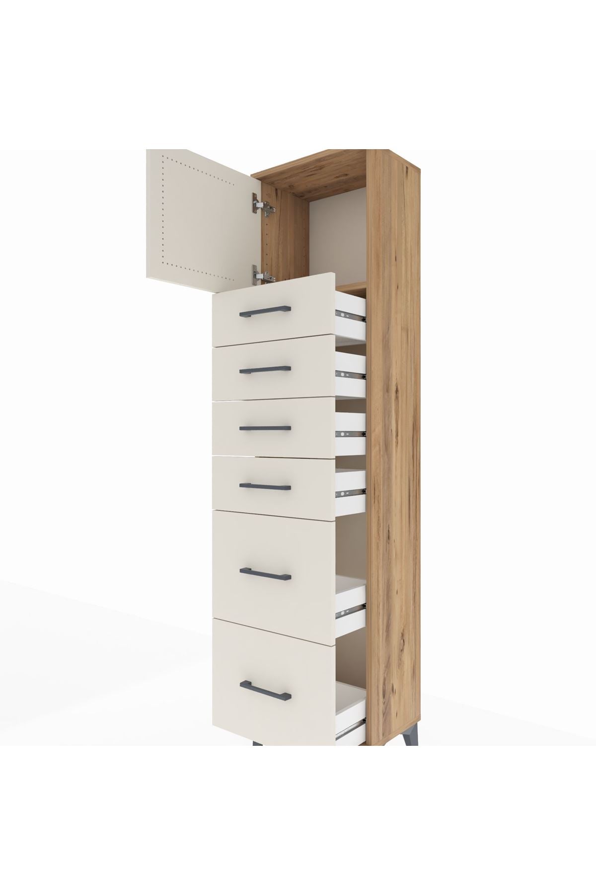 Arges Dolap Tek Raflı 6 Çekmeceli Tek Kapaklı 44x30x182 - S22M017V7A
