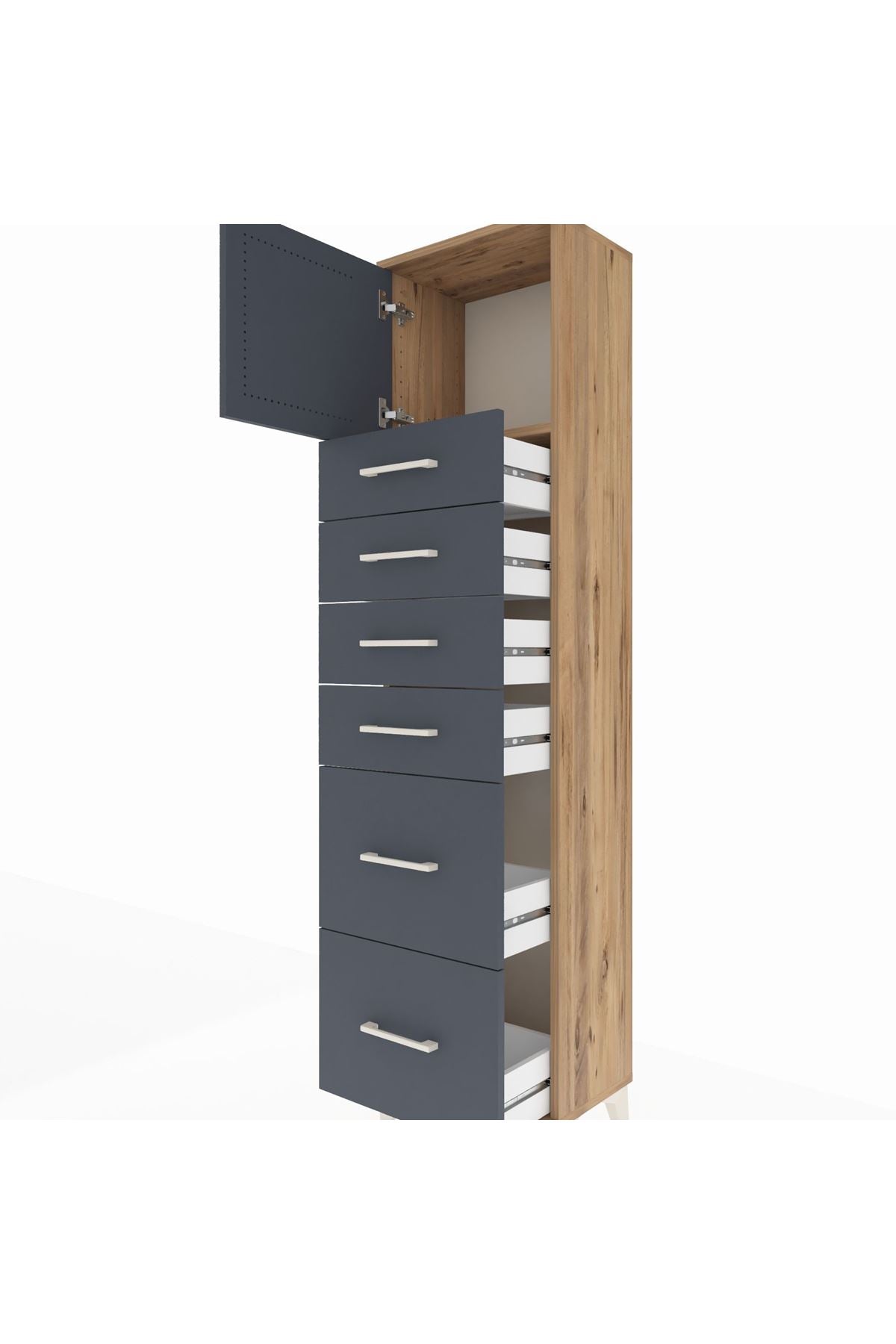 Arges Dolap Tek Raflı 6 Çekmeceli Tek Kapaklı 44x30x182 - S22M017V8A