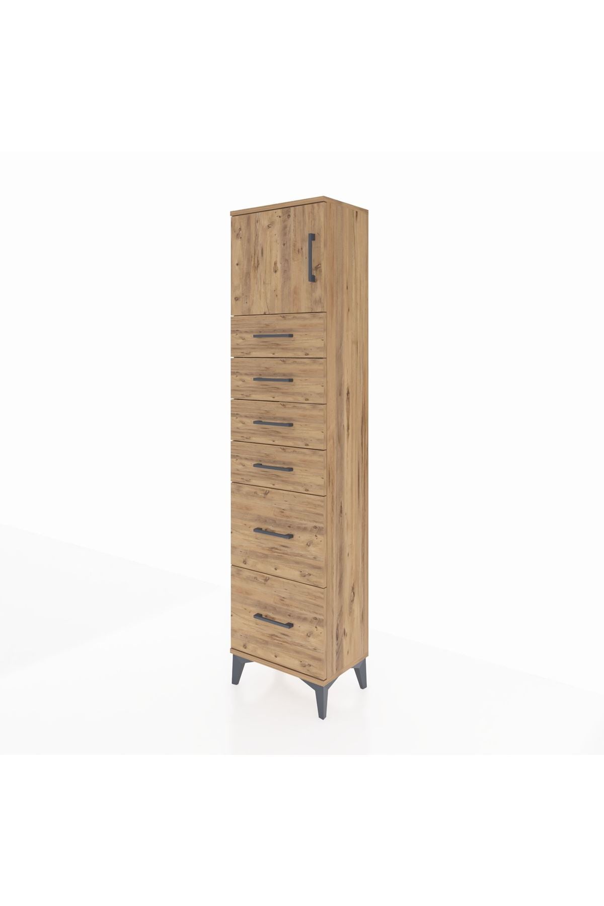 Arges Dolap Tek Raflı 6 Çekmeceli Tek Kapaklı 44x30x182 - S22M017V9A