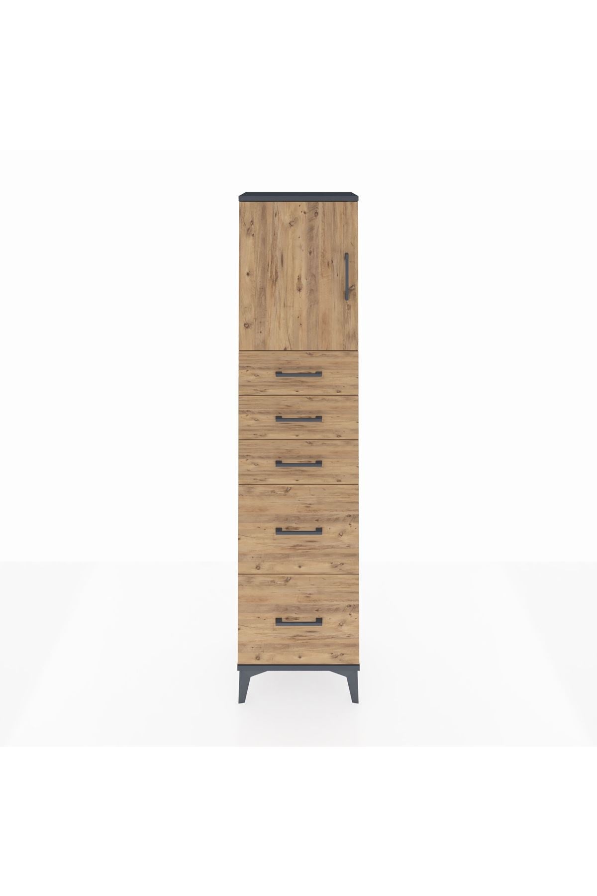 Arges Dolap Tek Raflı 5 Çekmeceli Tek Kapaklı 44x30x182 - S22M018V6A