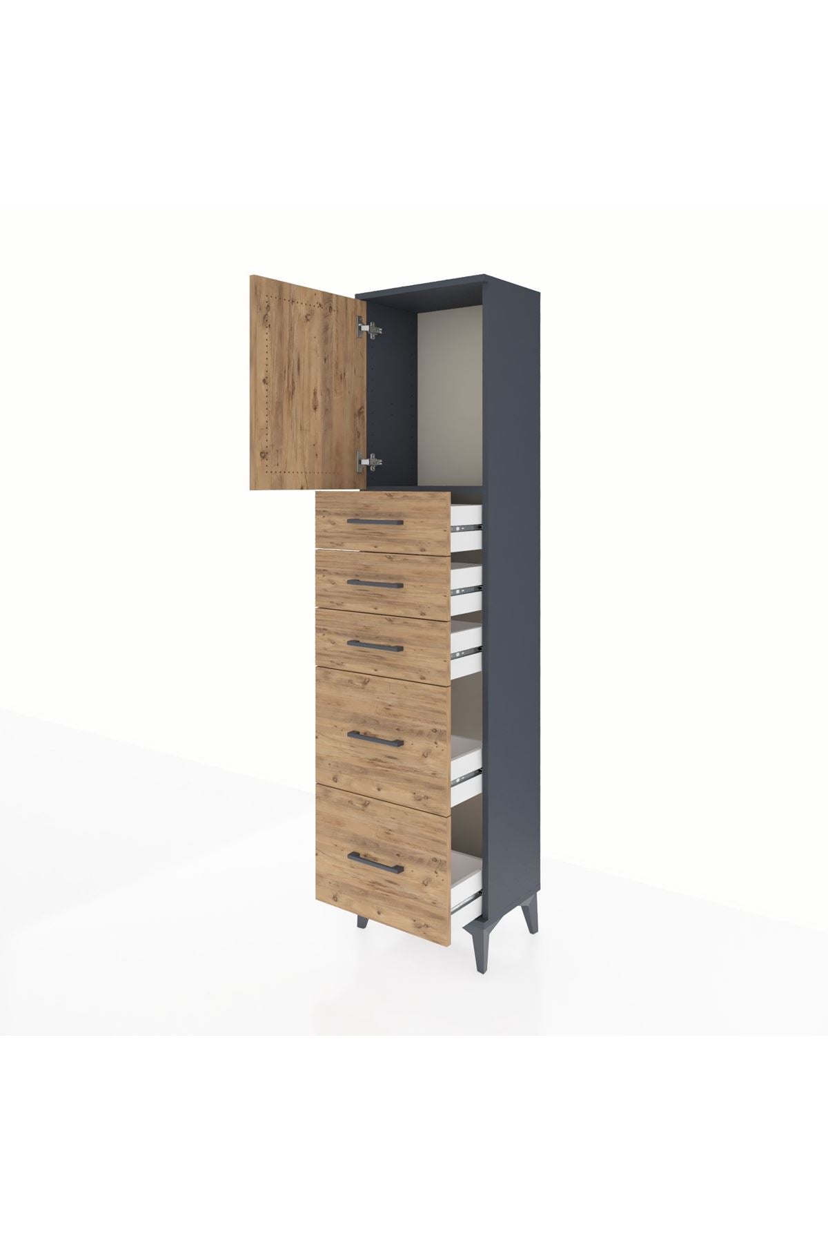 Arges Dolap Tek Raflı 5 Çekmeceli Tek Kapaklı 44x30x182 - S22M018V6A