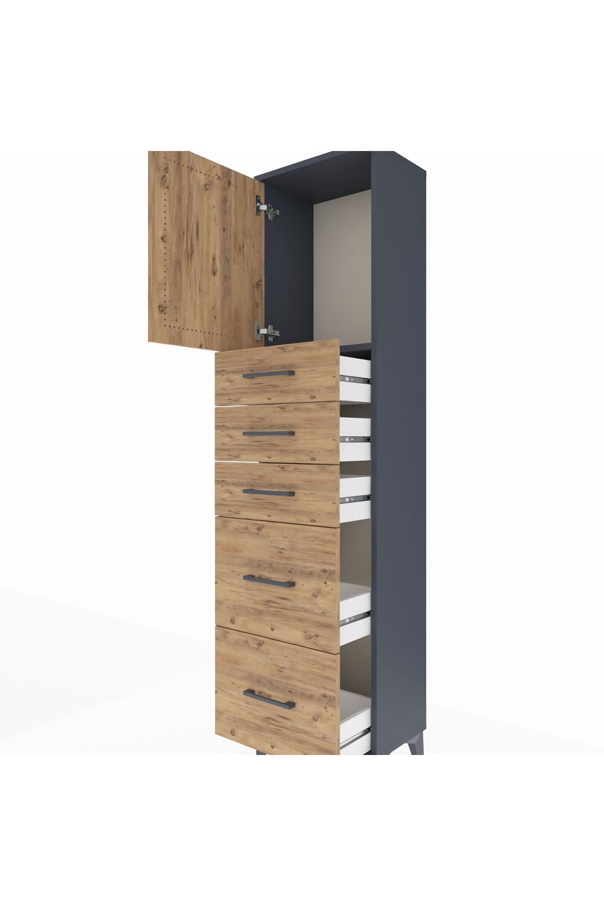 Arges Dolap Tek Raflı 5 Çekmeceli Tek Kapaklı 44x30x182 - S22M018V6A