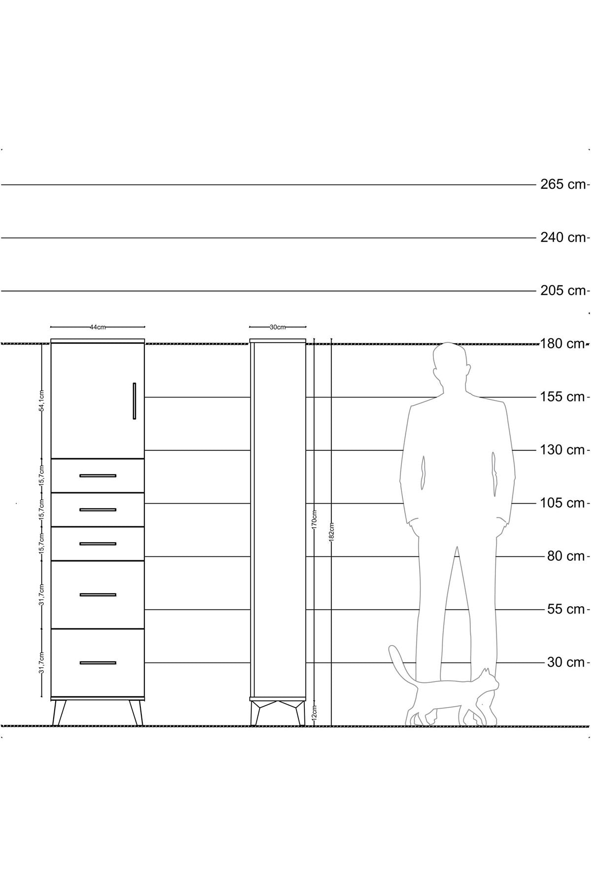 Arges Dolap Tek Raflı 5 Çekmeceli Tek Kapaklı 44x30x182 - S22M018V7A