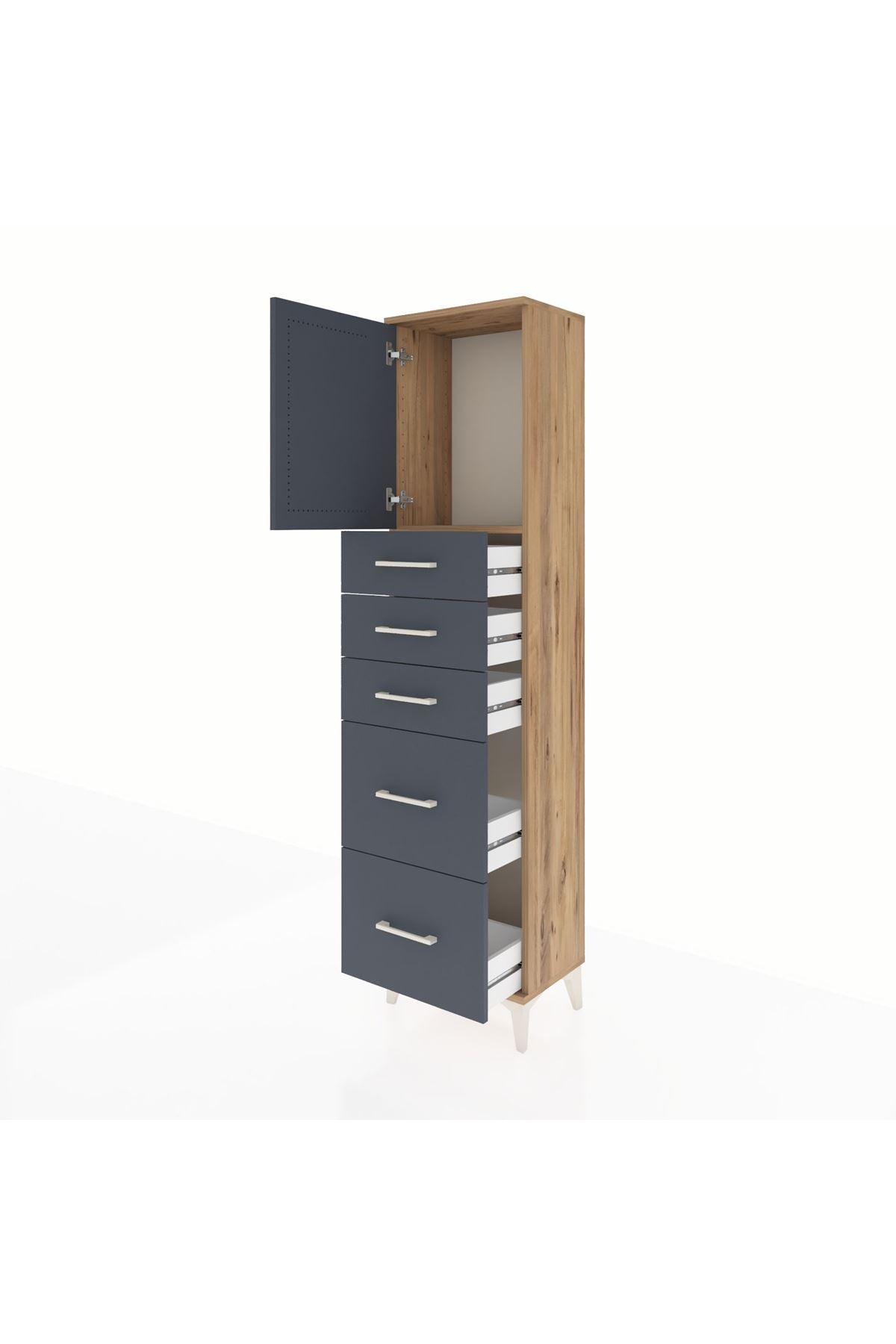 Arges Dolap Tek Raflı 5 Çekmeceli Tek Kapaklı 44x30x182 - S22M018V8A