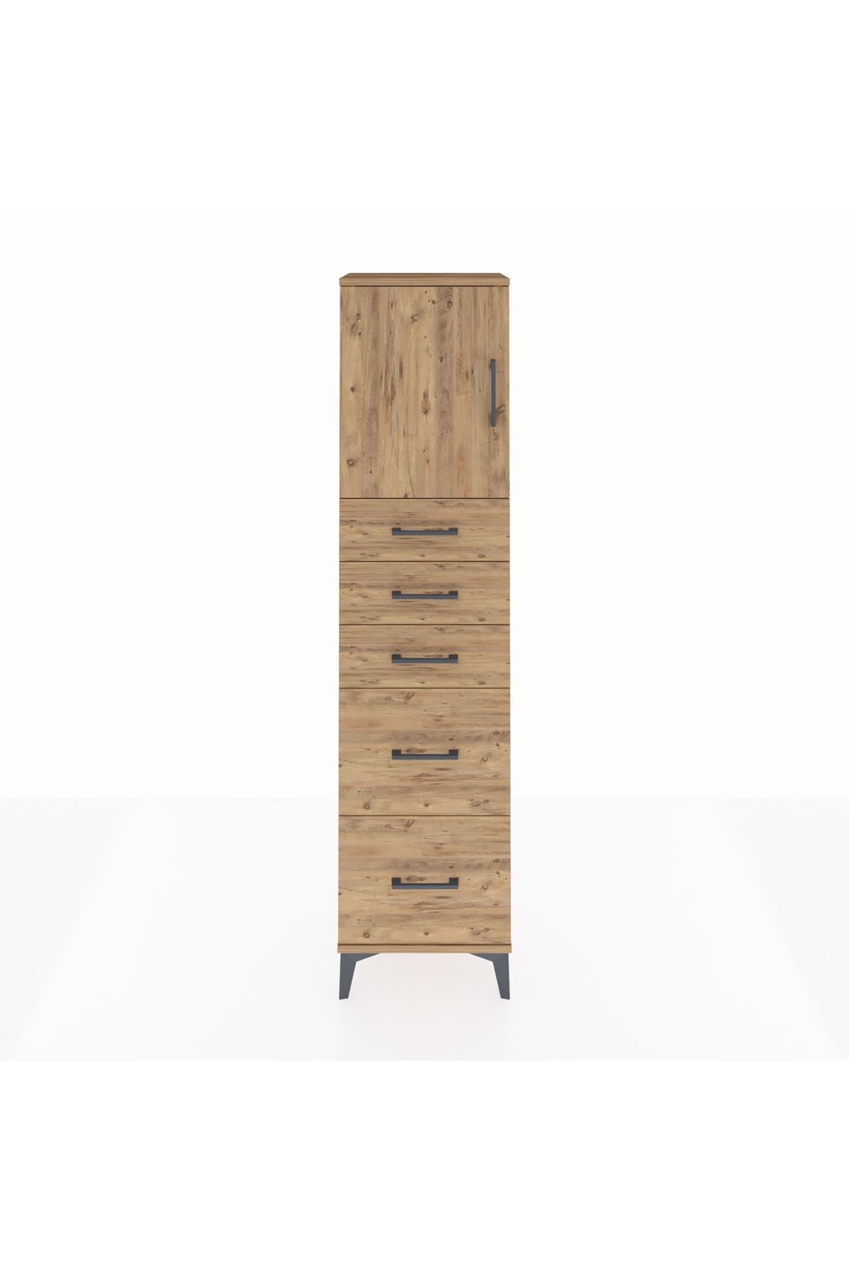 Arges Dolap Tek Raflı 5 Çekmeceli Tek Kapaklı 44x30x182 - S22M018V9A