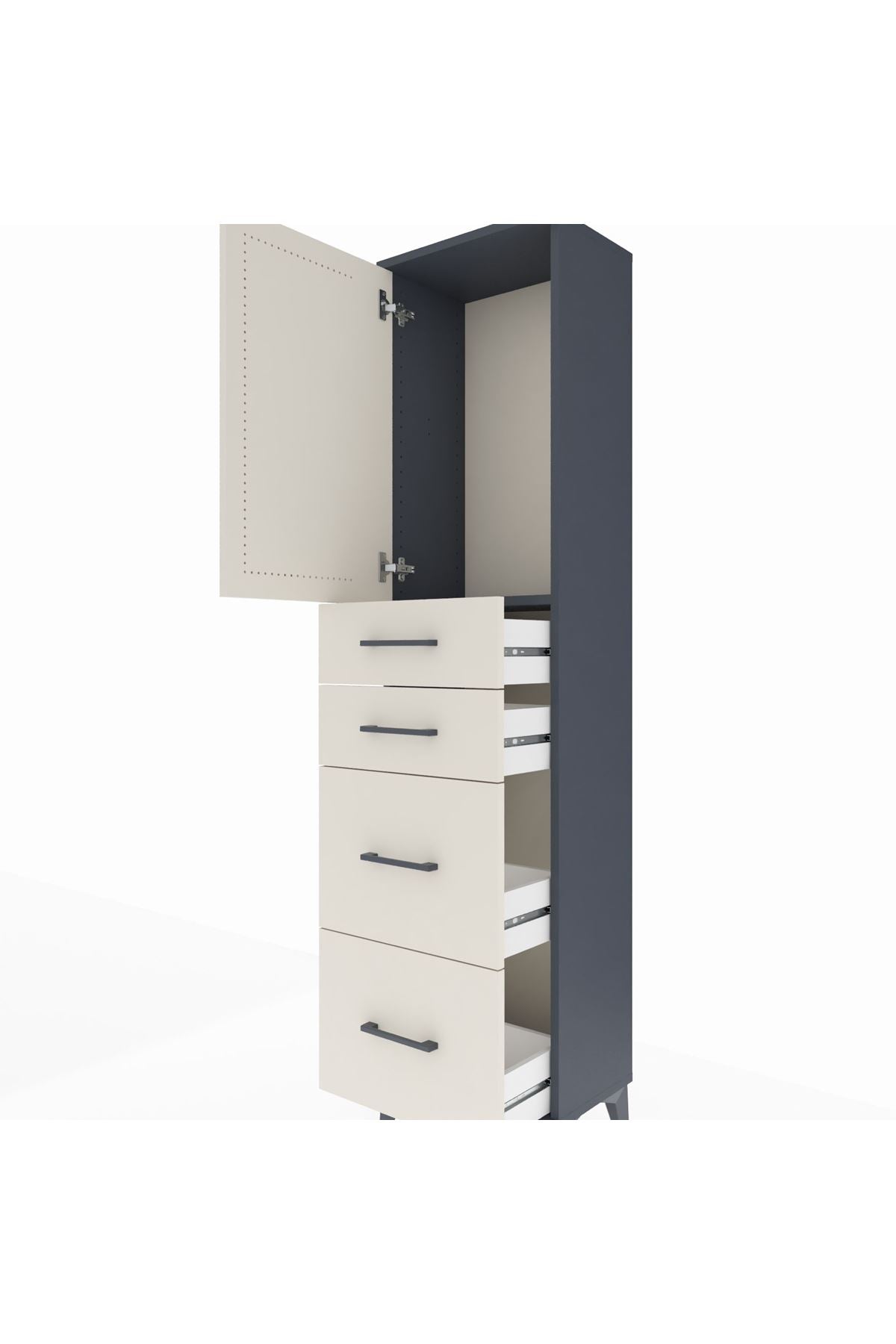 Arges Dolap Tek Raflı 4 Çekmeceli Tek Kapaklı 44x30x182 - S22M019V4A