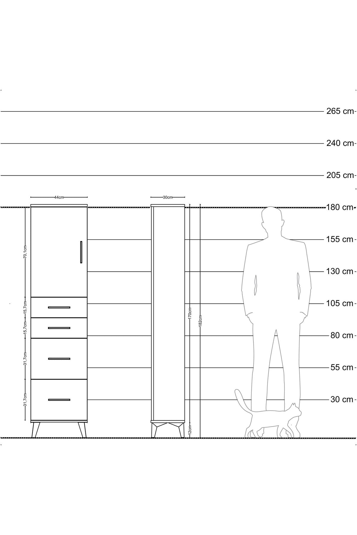 Arges Dolap Tek Raflı 4 Çekmeceli Tek Kapaklı 44x30x182 - S22M019V4A