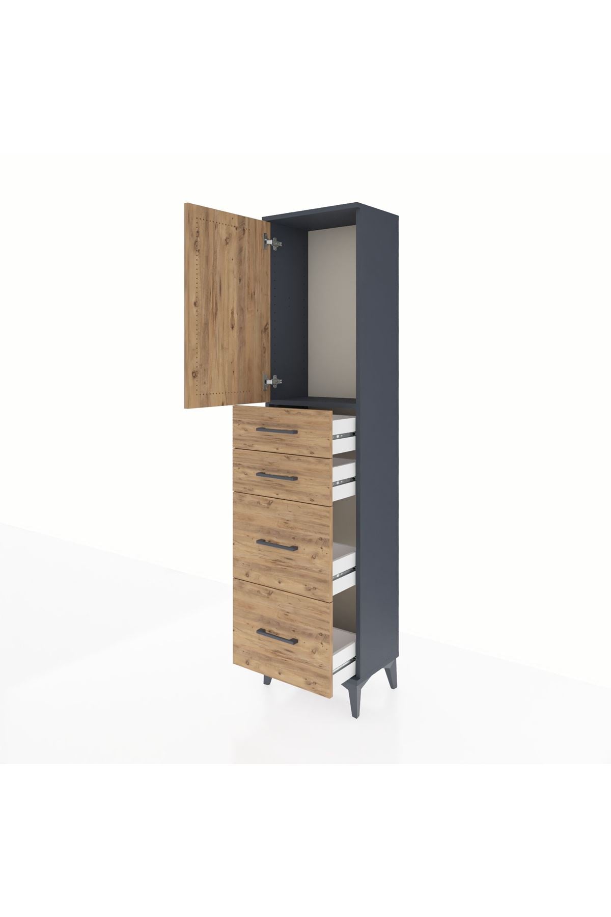Arges Dolap Tek Raflı 4 Çekmeceli Tek Kapaklı 44x30x182 - S22M019V6A