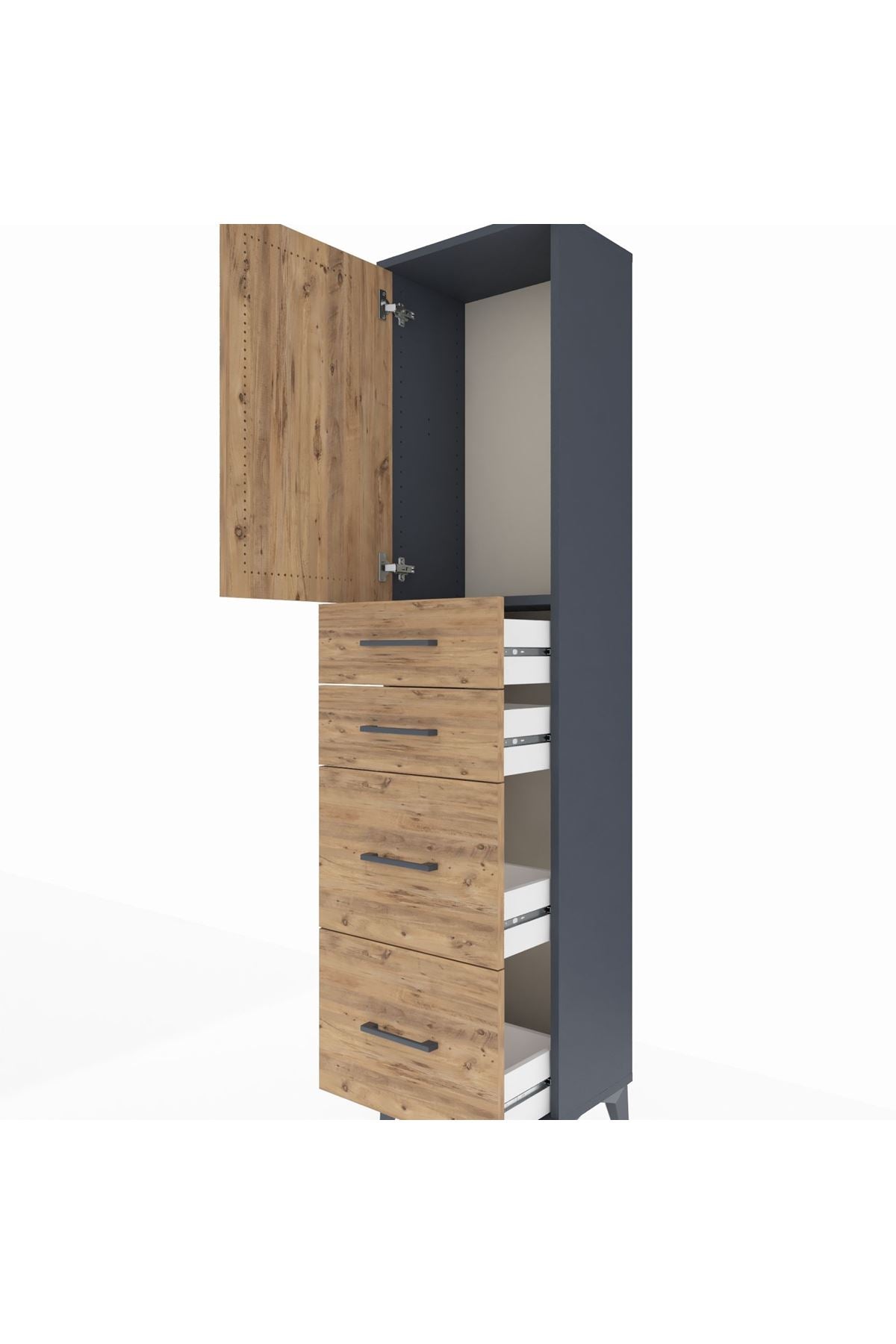 Arges Dolap Tek Raflı 4 Çekmeceli Tek Kapaklı 44x30x182 - S22M019V6A