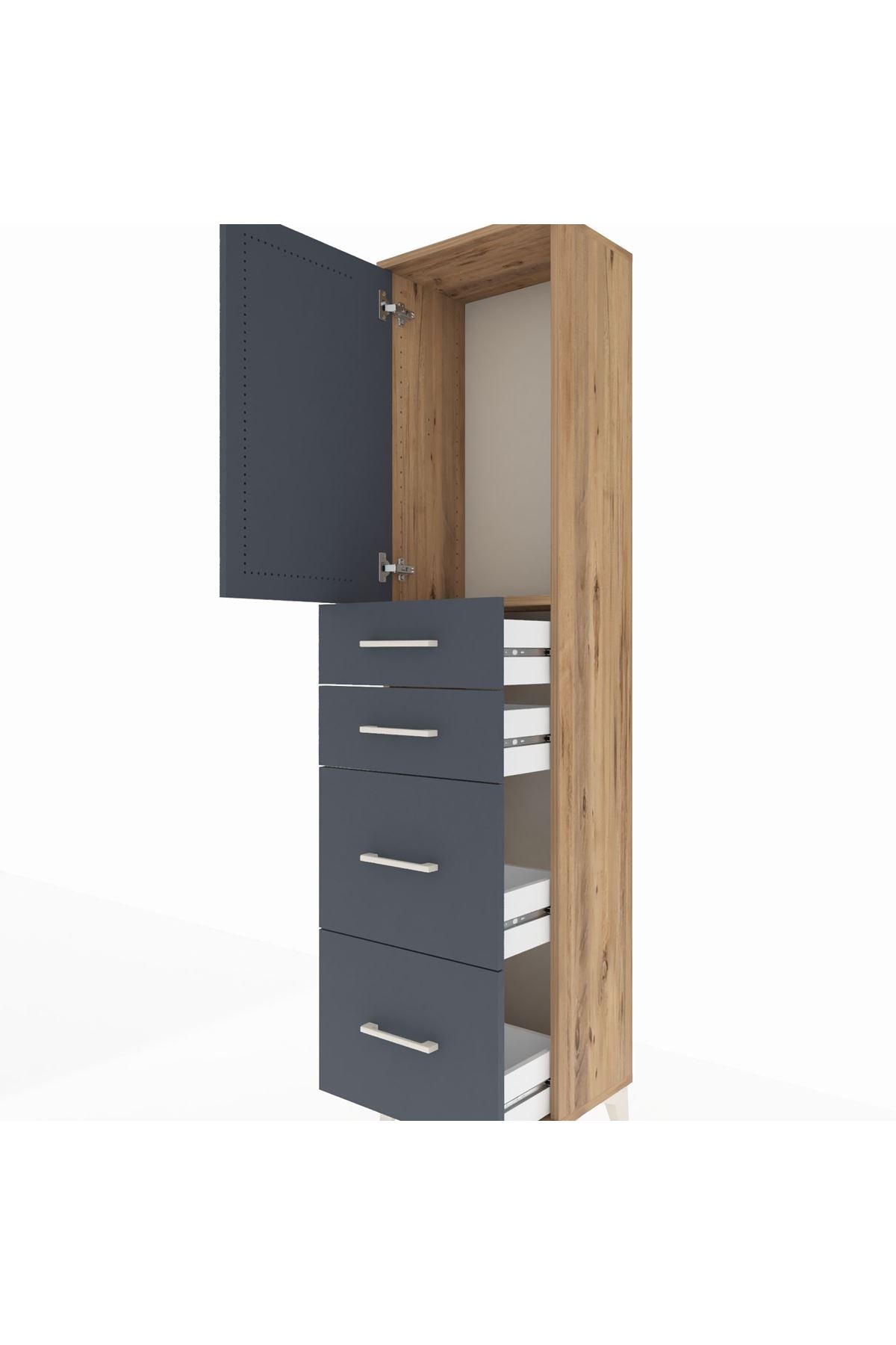 Arges Dolap Tek Raflı 4 Çekmeceli Tek Kapaklı 44x30x182 - S22M019V8A