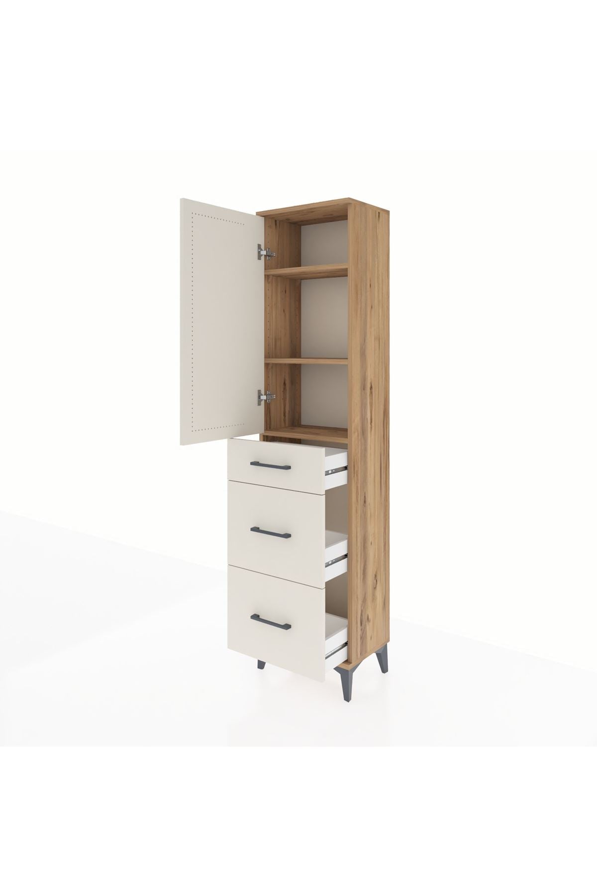 Arges Dolap 3 Raflı 3 Çekmeceli Tek Kapaklı 44x30x182 - S22M020V7A