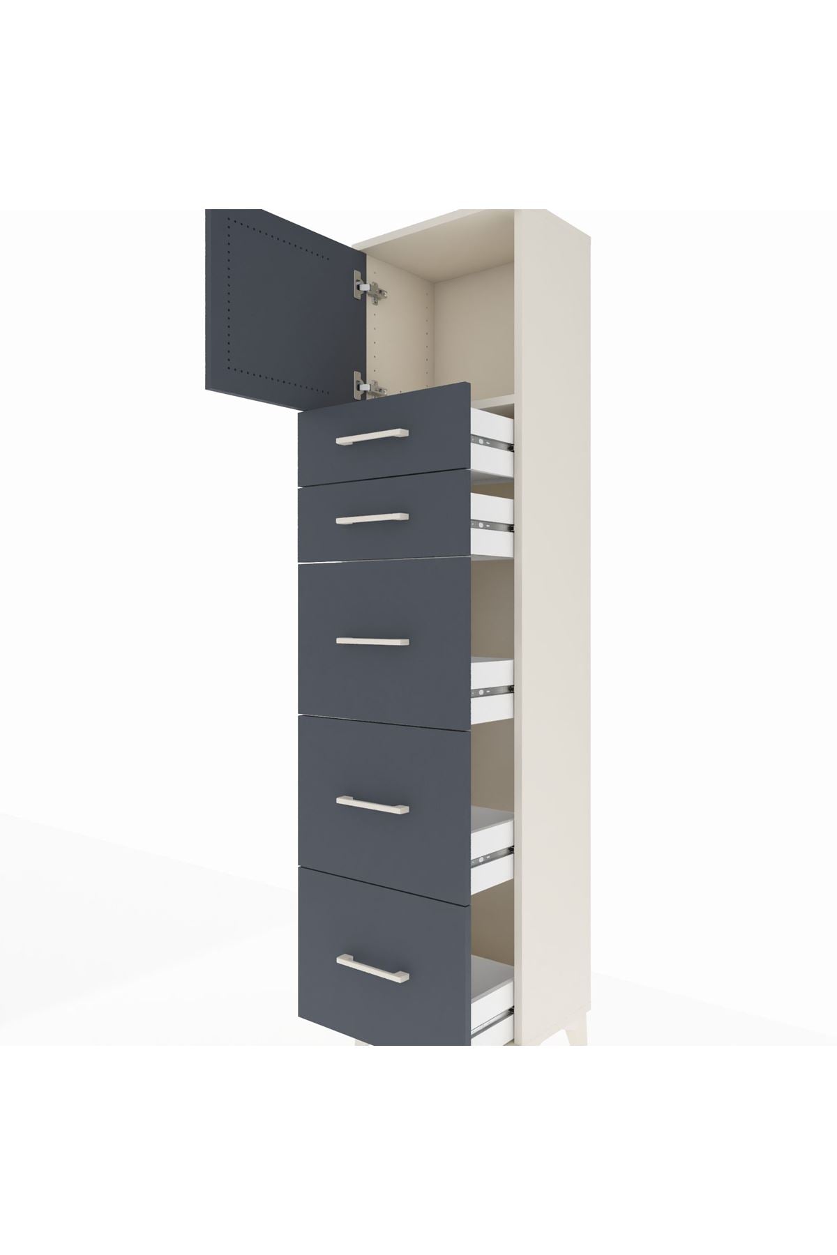 Arges Dolap Tek Raflı 5 Çekmeceli Tek Kapaklı 44x30x182 - S22M022V2A